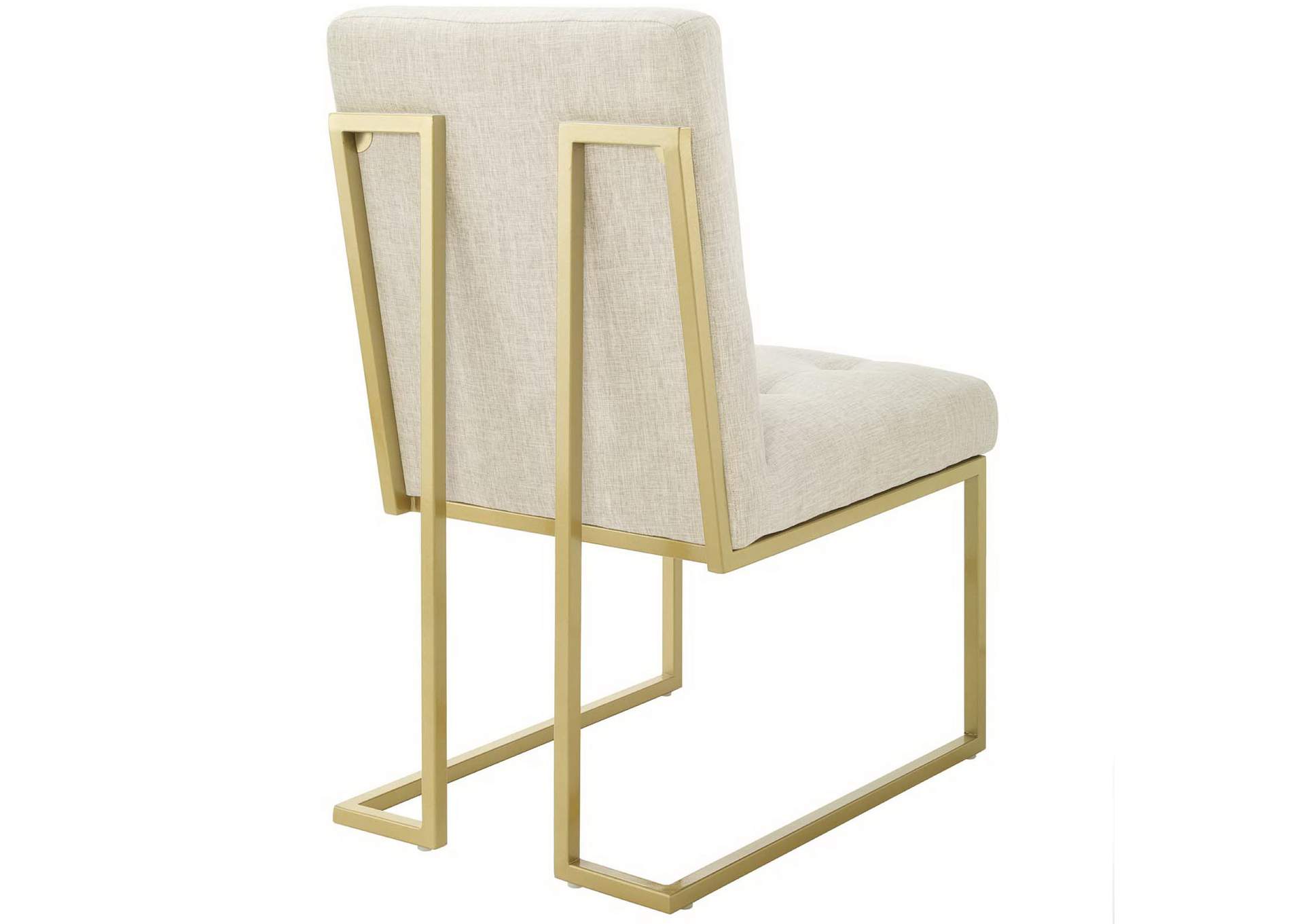 Gold Beige Privy Gold Stainless Steel Upholstered Fabric Dining Accent Chair [Set of 2],Modway