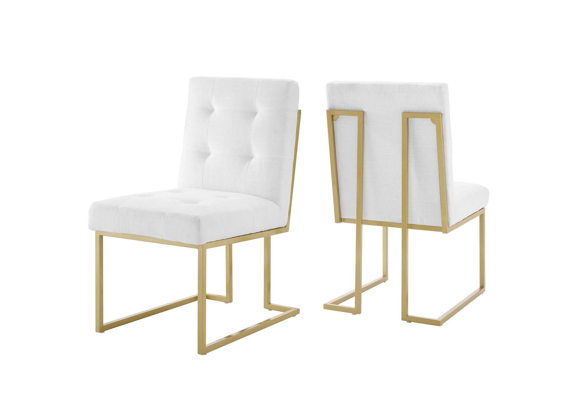 Gold White Privy Gold Stainless Steel Upholstered Fabric Dining Accent Chair [Set of 2],Modway