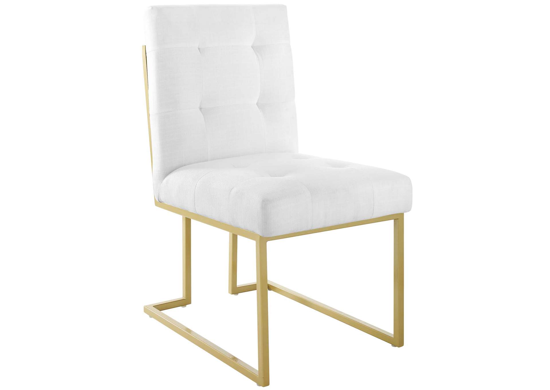 Gold White Privy Gold Stainless Steel Upholstered Fabric Dining Accent Chair [Set of 2],Modway