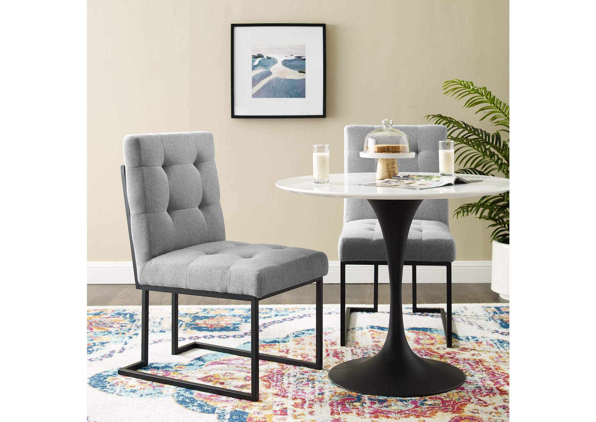 Black Light Gray Privy Black Stainless Steel Upholstered Fabric Dining Chair [Set of 2],Modway