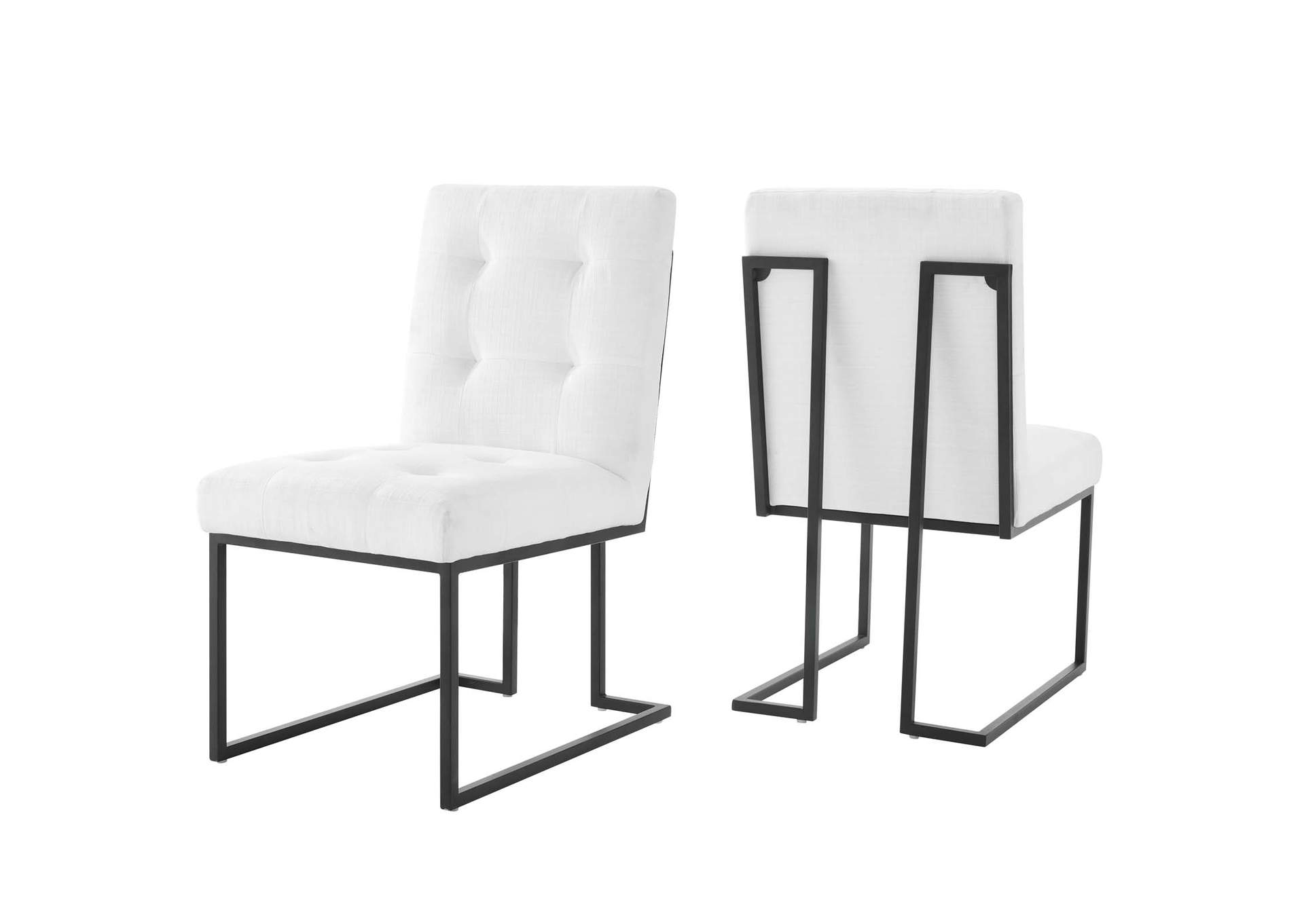 Black White Privy Black Stainless Steel Upholstered Fabric Dining Chair [Set of 2],Modway