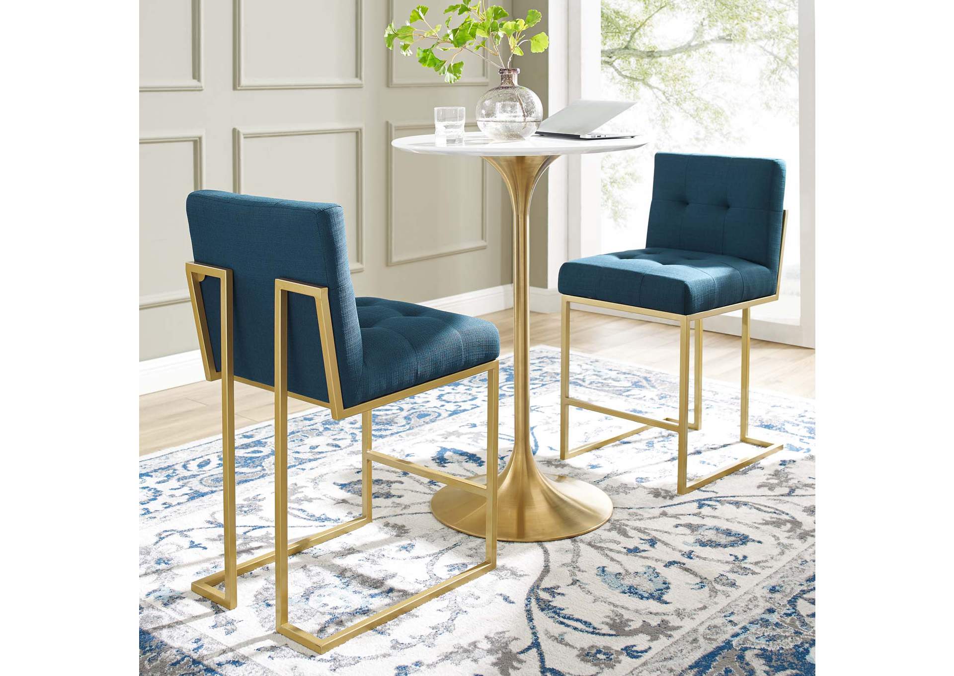 Gold Azure Privy Gold Stainless Steel Upholstered Fabric Counter Stool [Set of 2],Modway