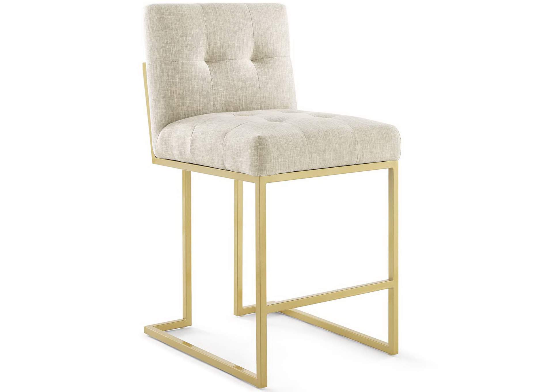Gold Beige Privy Gold Stainless Steel Upholstered Fabric Counter Stool [Set of 2],Modway