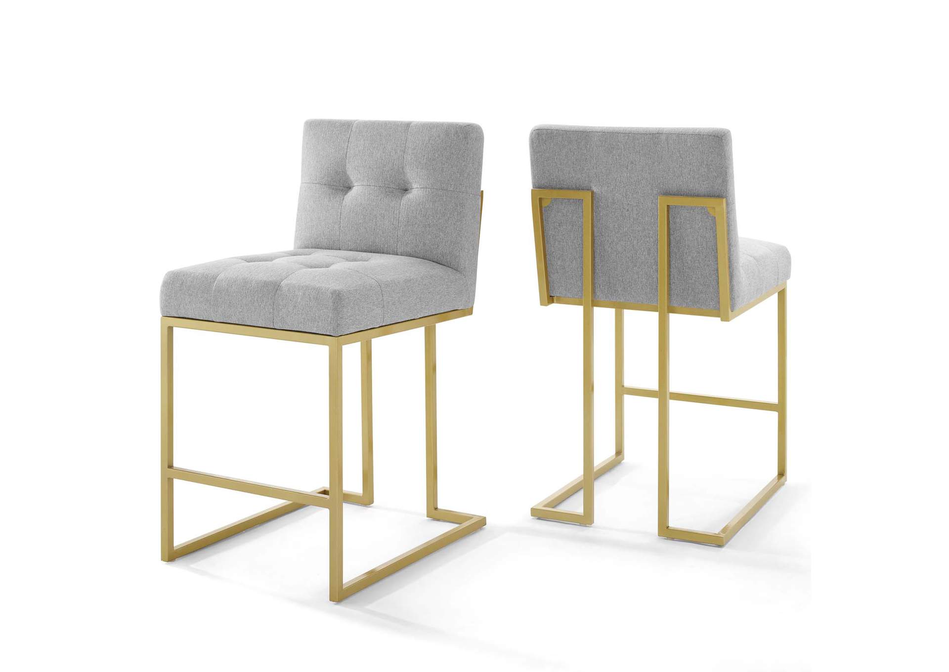 Gold Light Gray Privy Gold Stainless Steel Upholstered Fabric Counter Stool [Set of 2],Modway