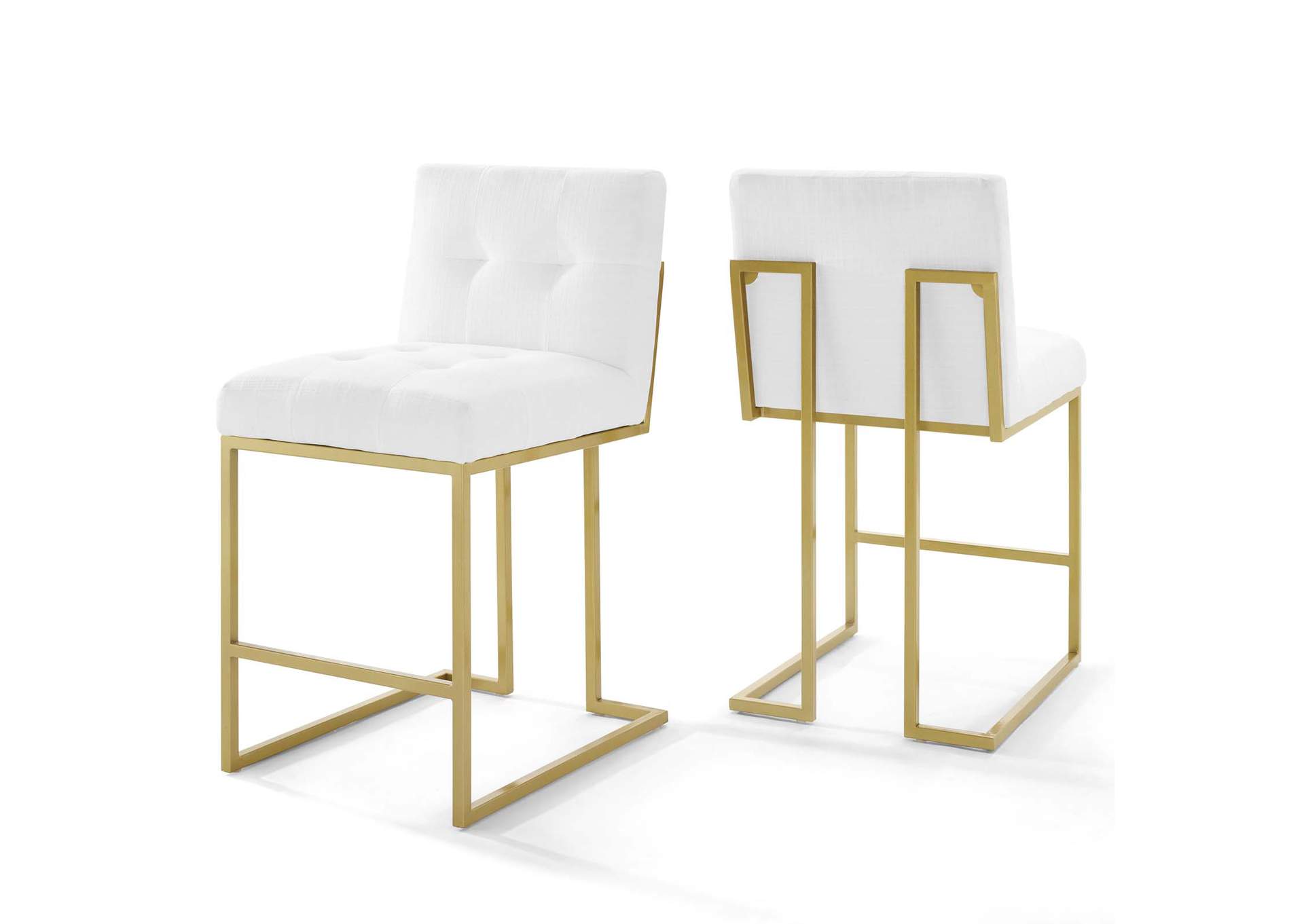 Gold White Privy Gold Stainless Steel Upholstered Fabric Counter Stool [Set of 2],Modway
