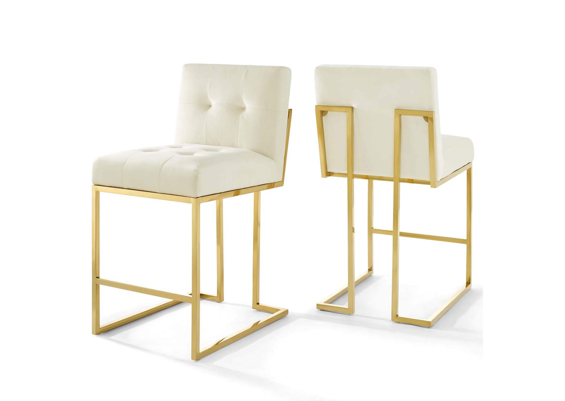 Gold Ivory Privy Gold Stainless Steel Performance Velvet Counter Stool [Set of 2],Modway