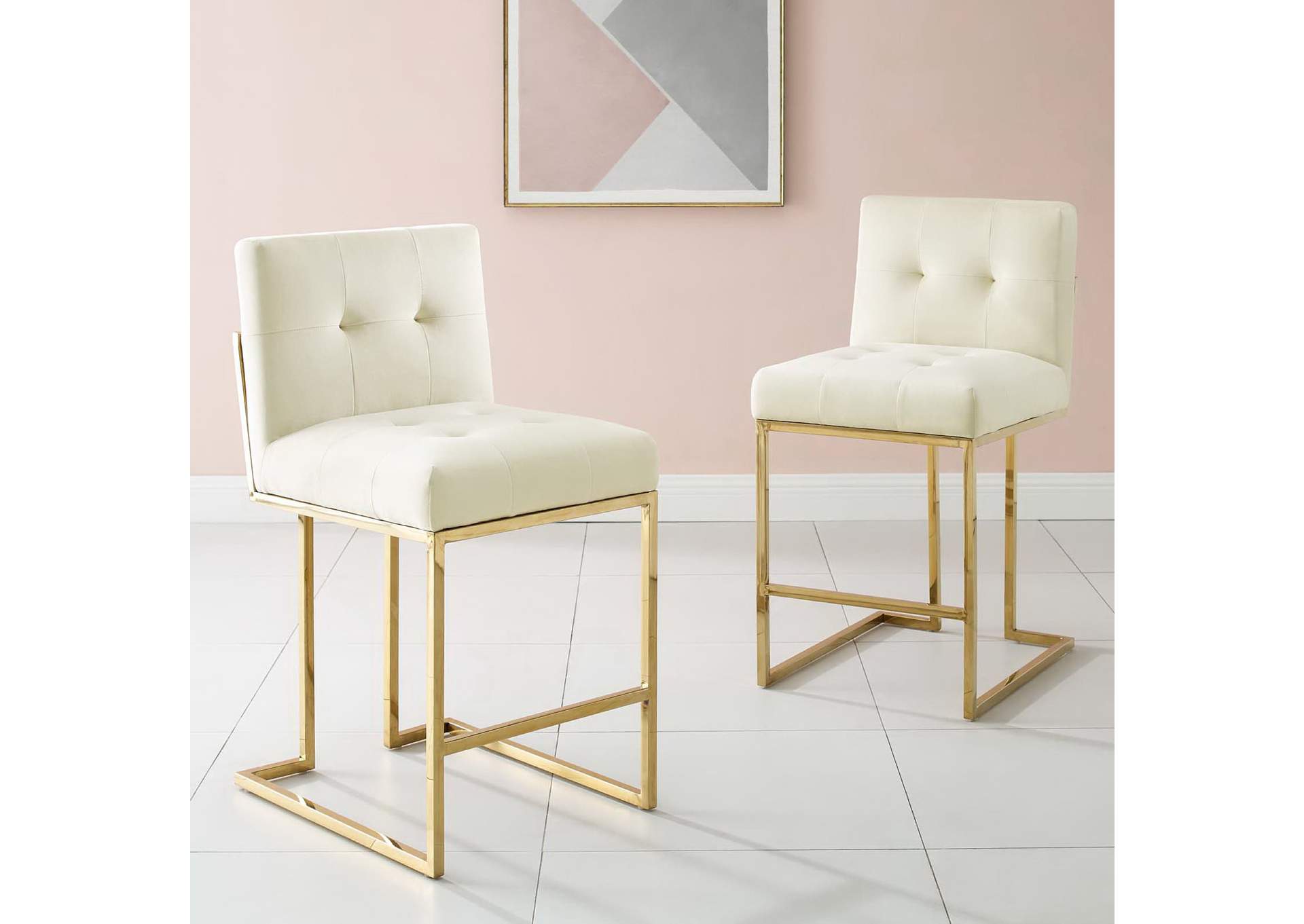 Gold Ivory Privy Gold Stainless Steel Performance Velvet Counter Stool [Set of 2],Modway