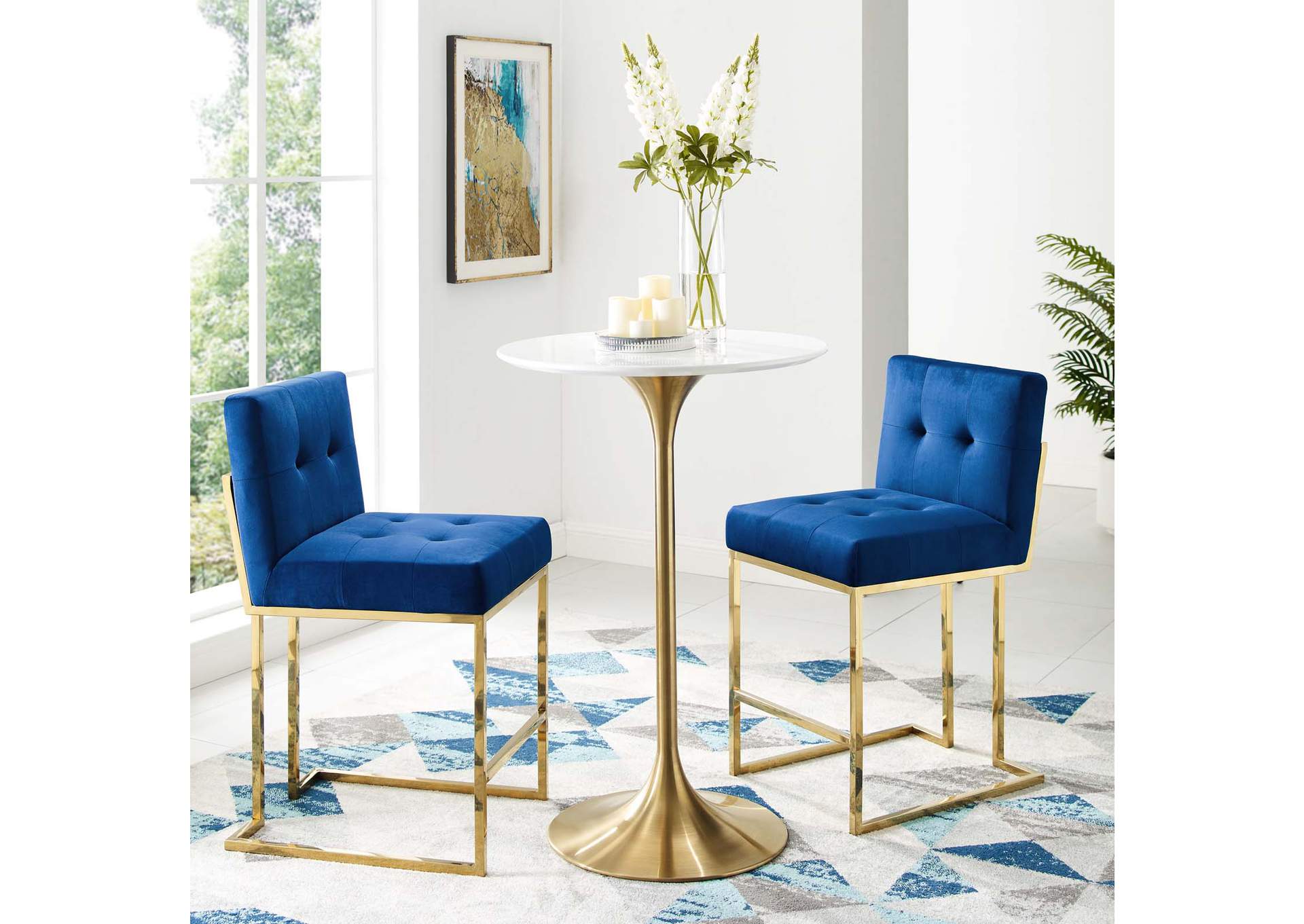Gold Navy Privy Gold Stainless Steel Performance Velvet Counter Stool [Set of 2],Modway
