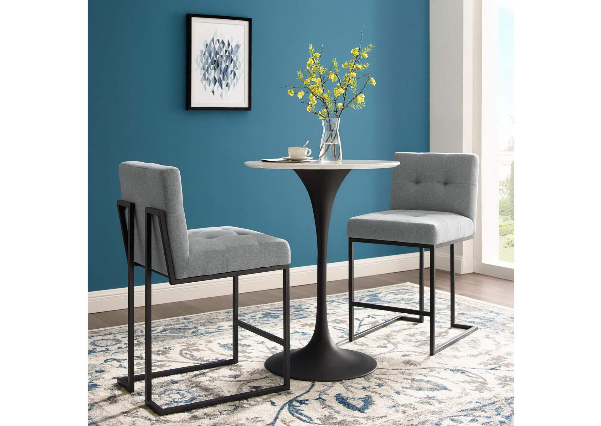 Black Light Gray Privy Black Stainless Steel Upholstered Fabric Counter Stool [Set of 2],Modway