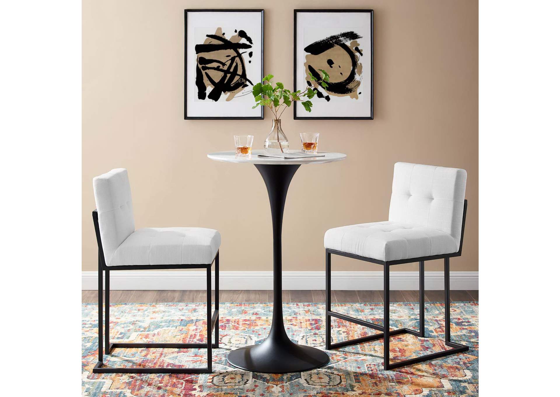 Privy Black White Black Stainless Steel Upholstered Fabric Counter Stool [Set of 2],Modway
