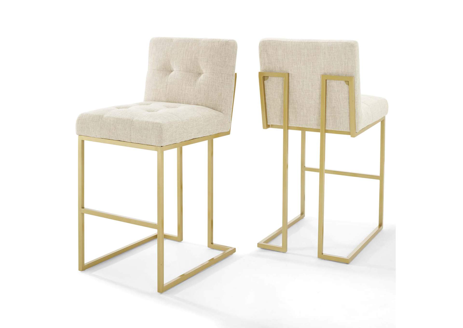 Gold Beige Privy Gold Stainless Steel Performance Velvet Bar Stool [Set of 2],Modway