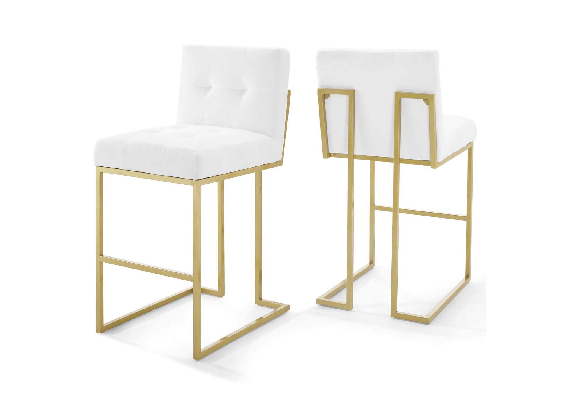 Gold White Privy Gold Stainless Steel Performance Velvet Bar Stool [Set of 2],Modway
