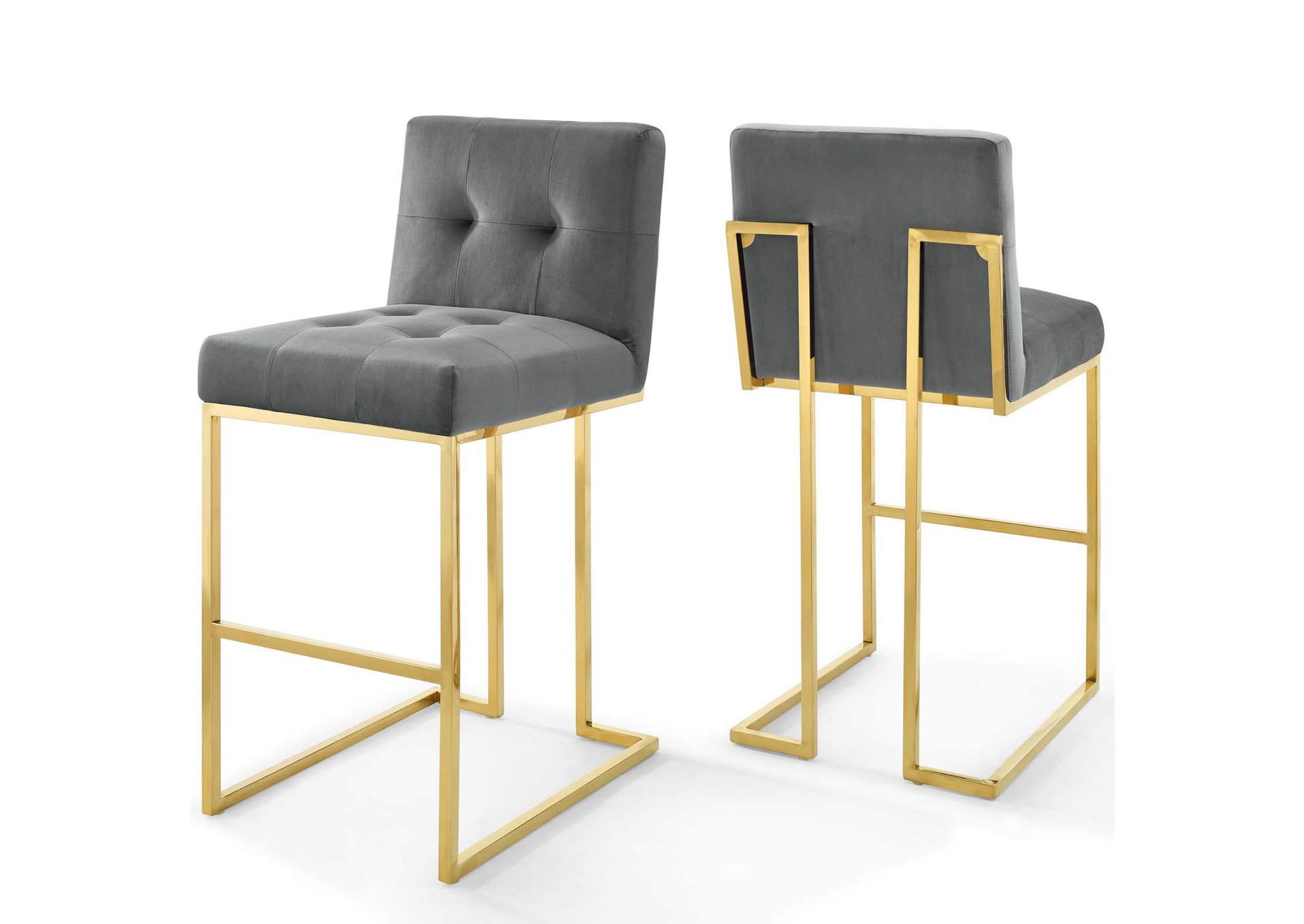 Gold Charcoal Privy Gold Stainless Steel Performance Velvet Bar Stool [Set of 2],Modway