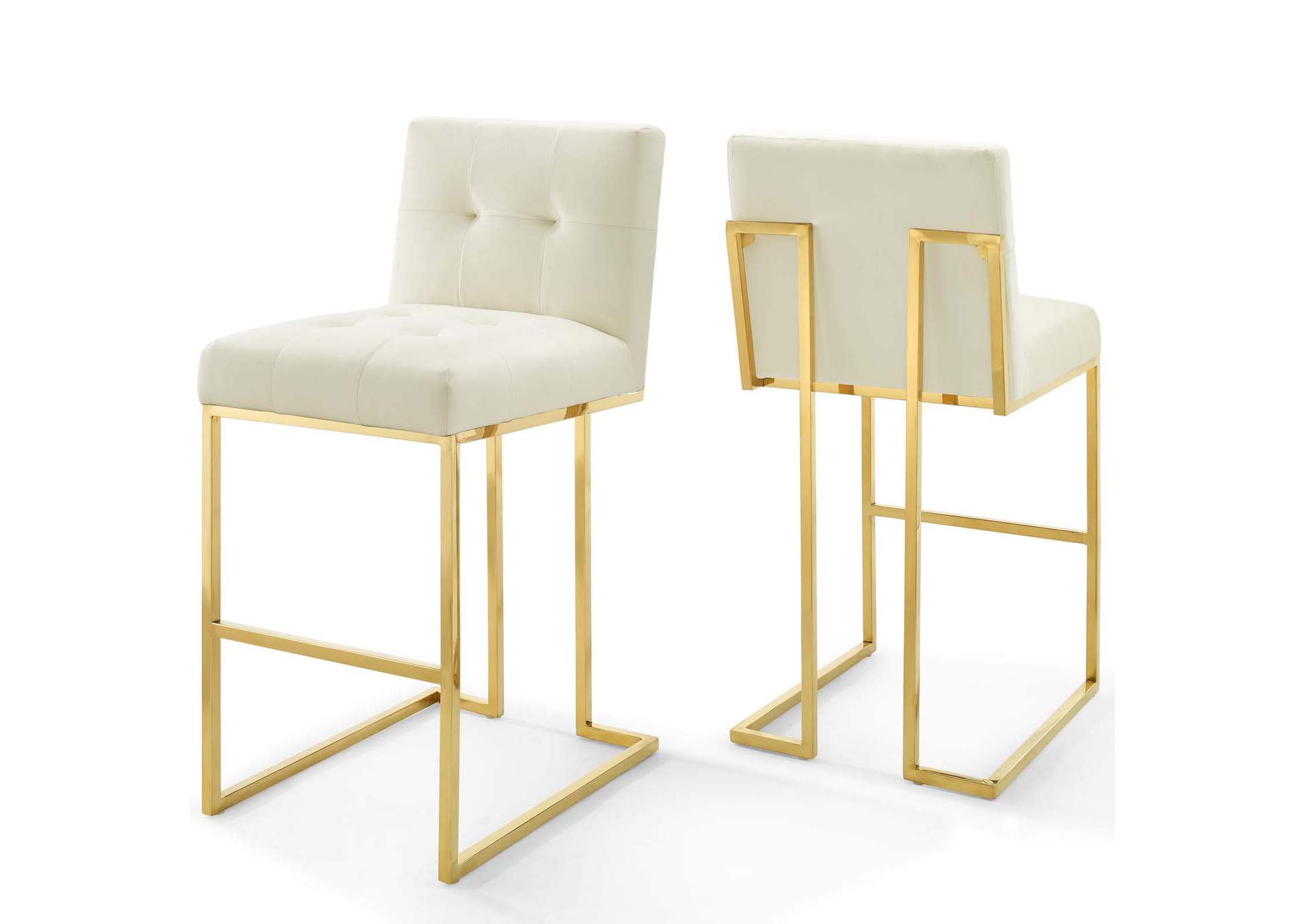 Gold Ivory Privy Gold Stainless Steel Performance Velvet Bar Stool [Set of 2],Modway