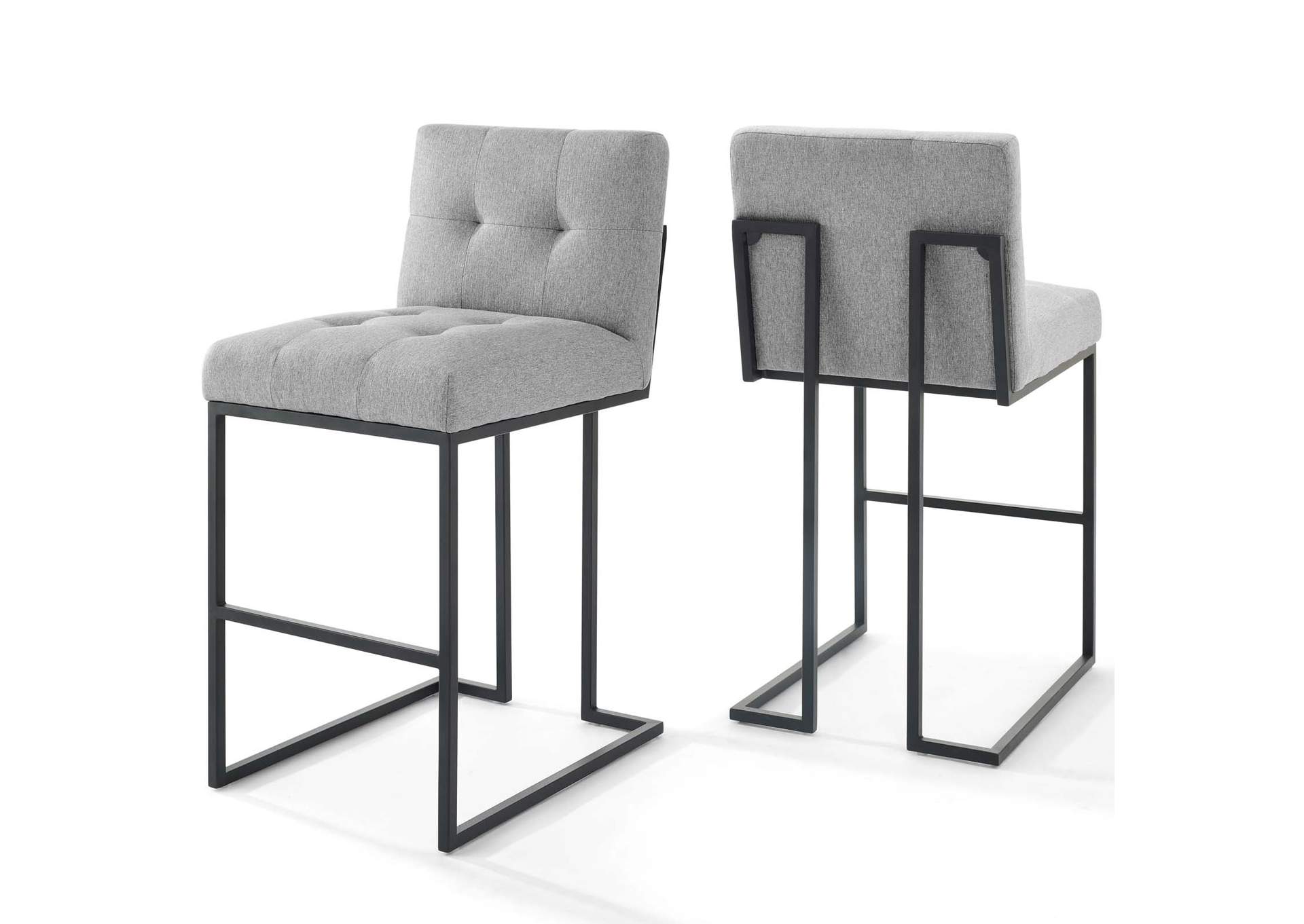 Black Light Gray Privy Black Stainless Steel Upholstered Fabric Bar Stool [Set of 2],Modway