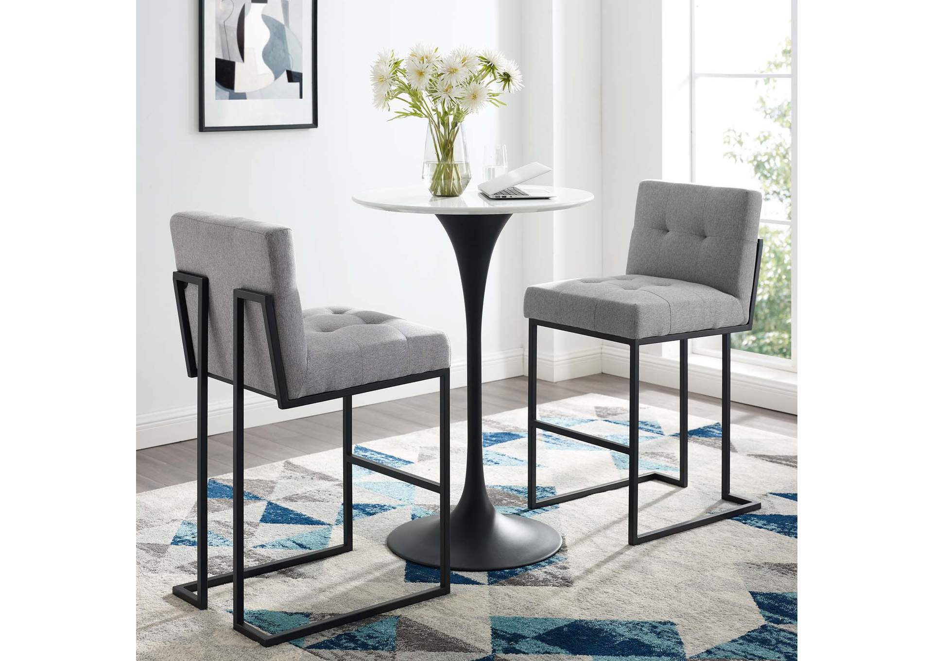 Black Light Gray Privy Black Stainless Steel Upholstered Fabric Bar Stool [Set of 2],Modway