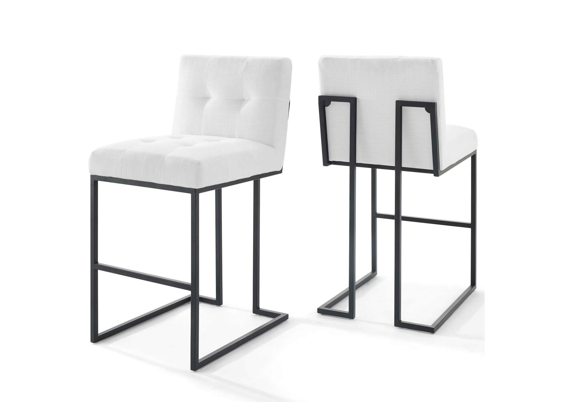 Black White Privy Black Stainless Steel Upholstered Fabric Bar Stool [Set of 2],Modway
