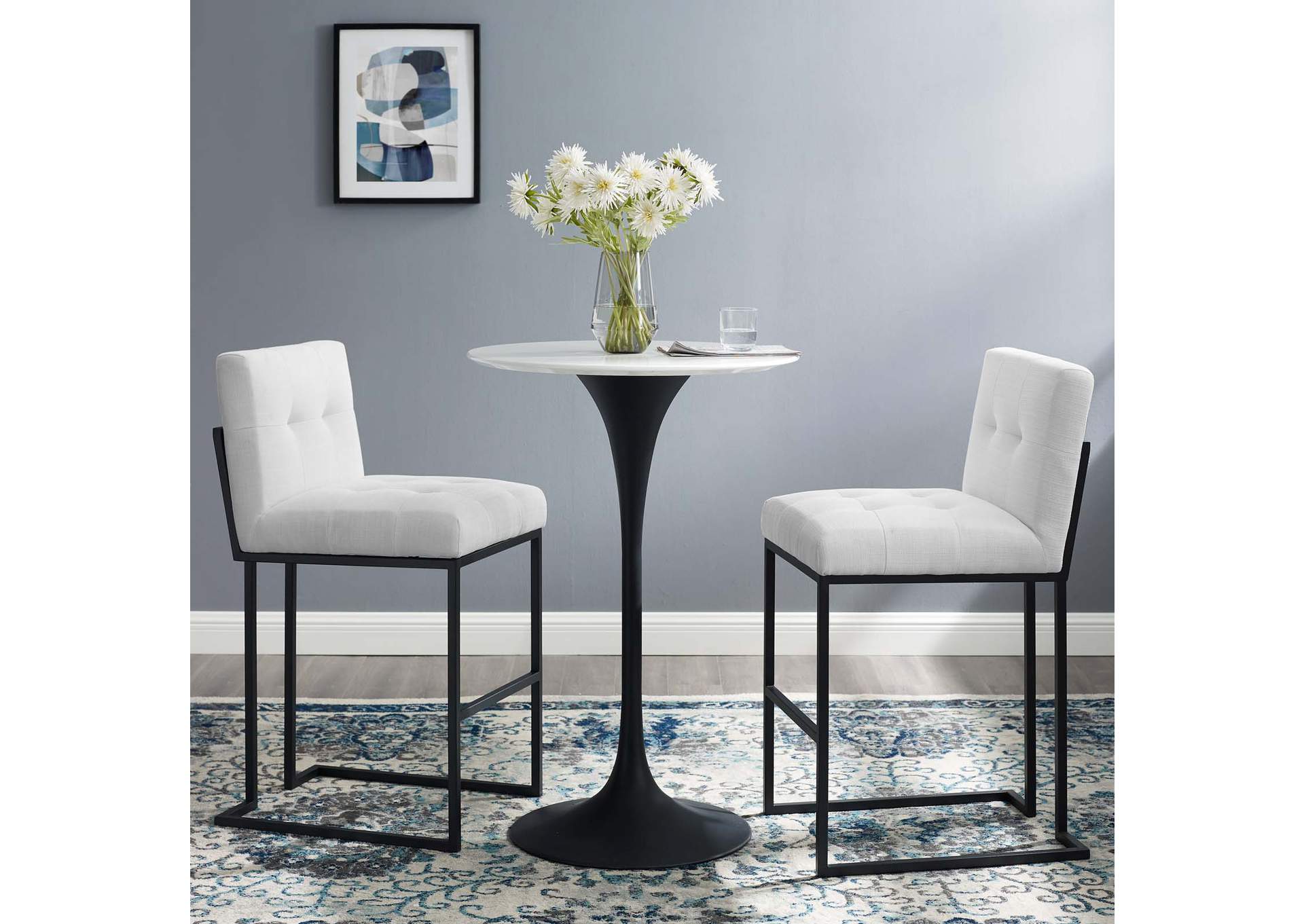 Black White Privy Black Stainless Steel Upholstered Fabric Bar Stool [Set of 2],Modway