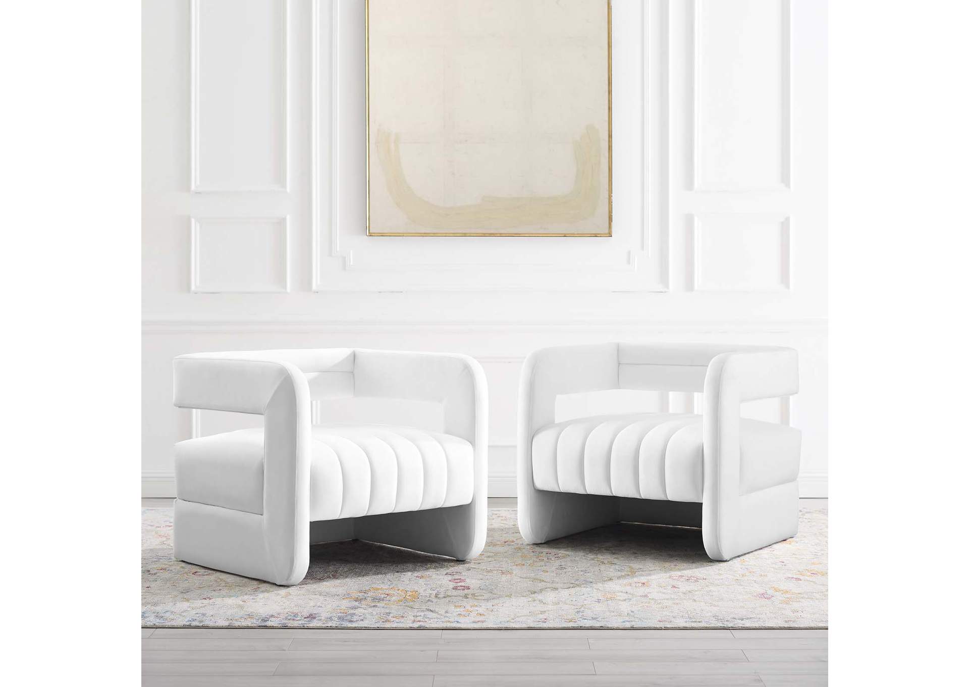 White Range Tufted Performance Velvet Accent Arm Chair [Set of 2],Modway