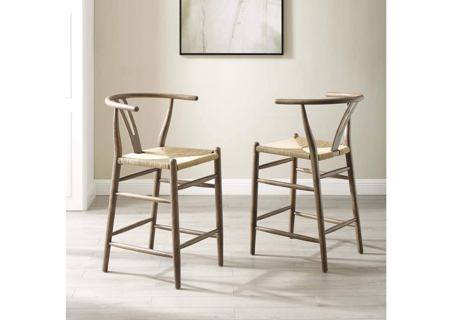 Gray Amish Wood Counter Stool [Set of 2],Modway