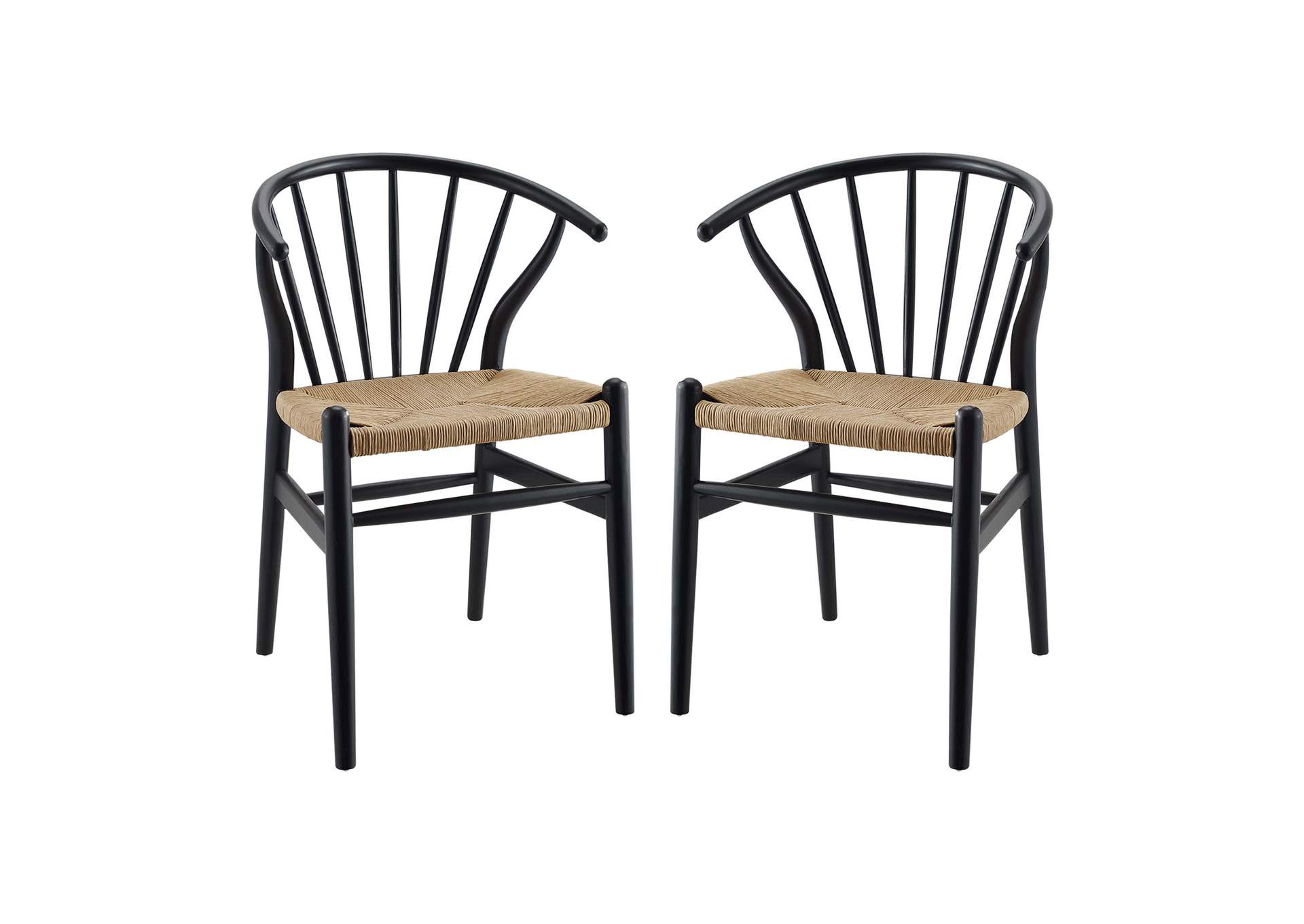 Black Flourish Spindle Wood Dining Side Chair [Set of 2],Modway