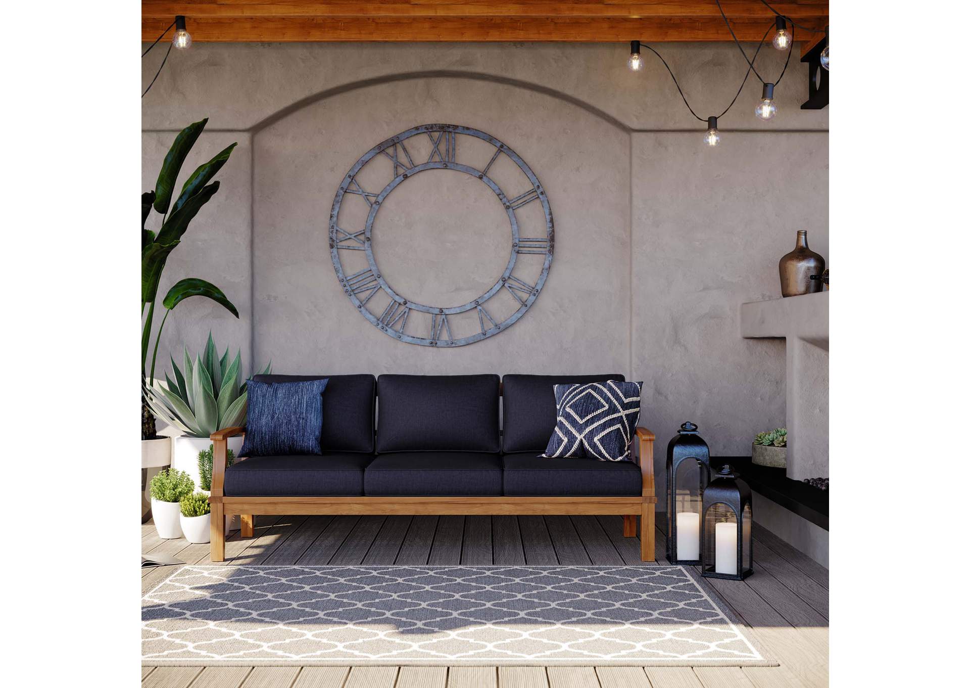 Natural Navy Marina Outdoor Patio Teak Sofa,Modway