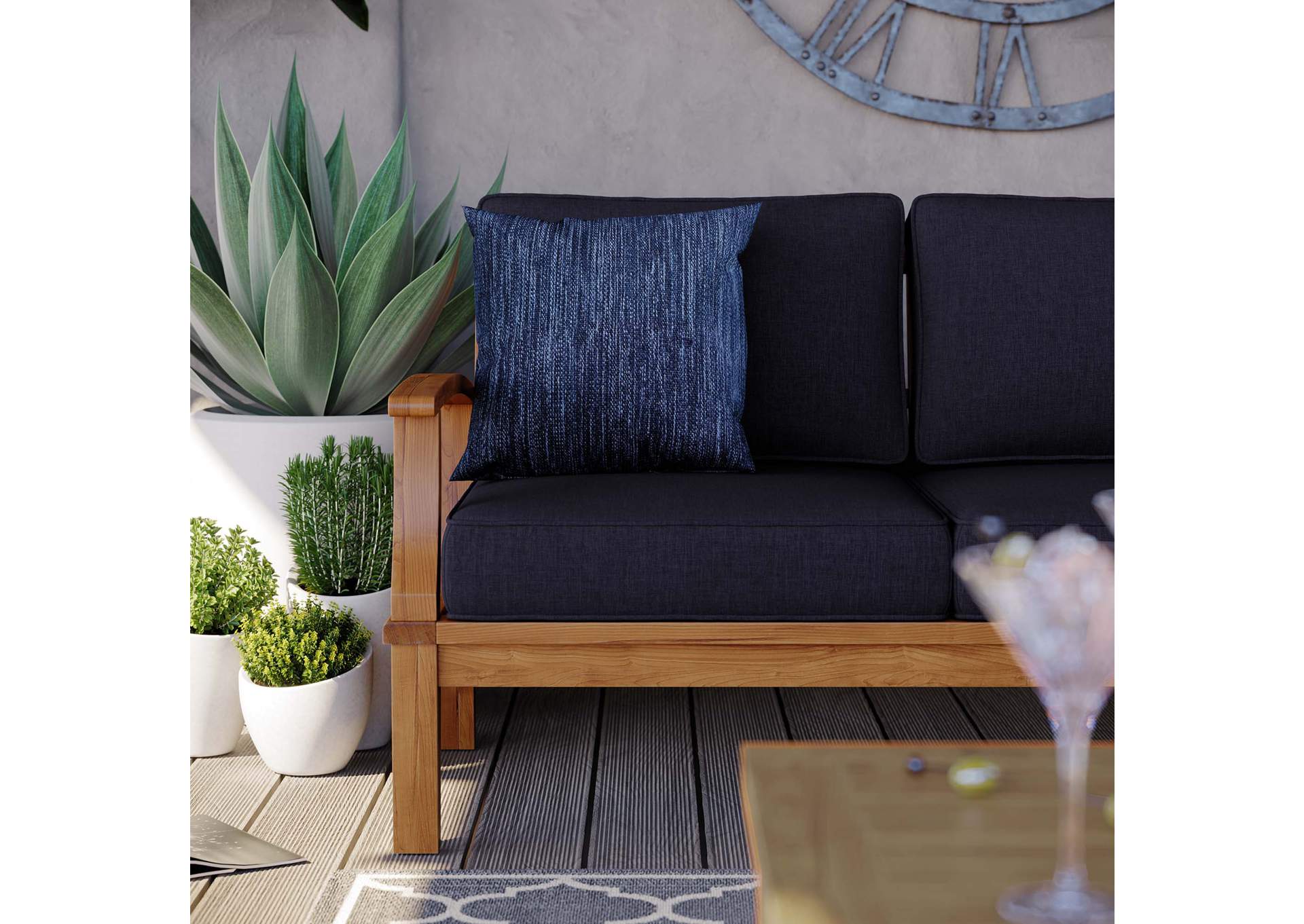 Natural Navy Marina Outdoor Patio Teak Sofa,Modway