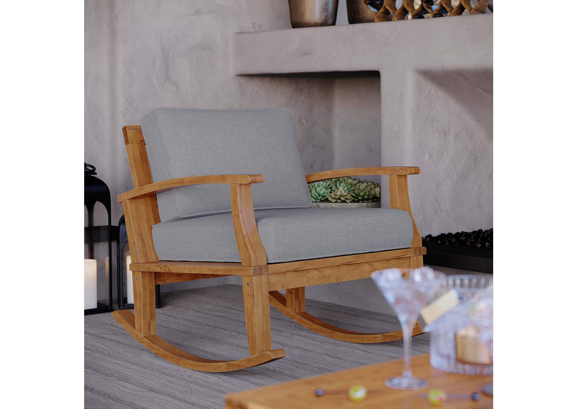 Natural Gray Marina Outdoor Patio Teak Rocking Chair,Modway