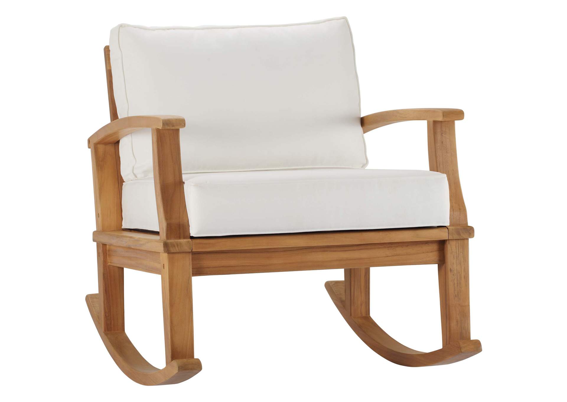 Natural White Marina Outdoor Patio Teak Rocking Chair,Modway