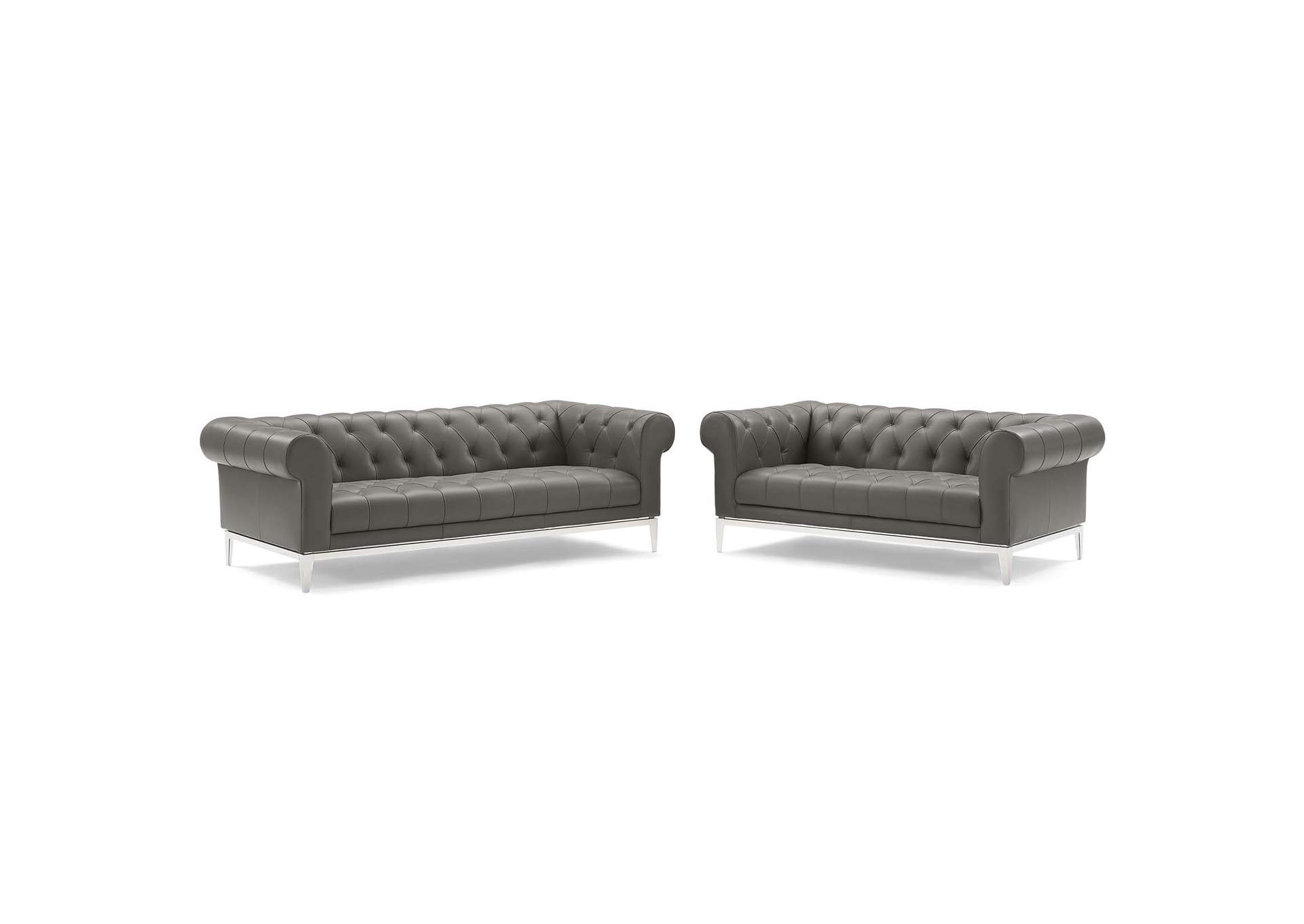Gray Idyll Tufted Upholstered Leather Sofa and Loveseat Set,Modway