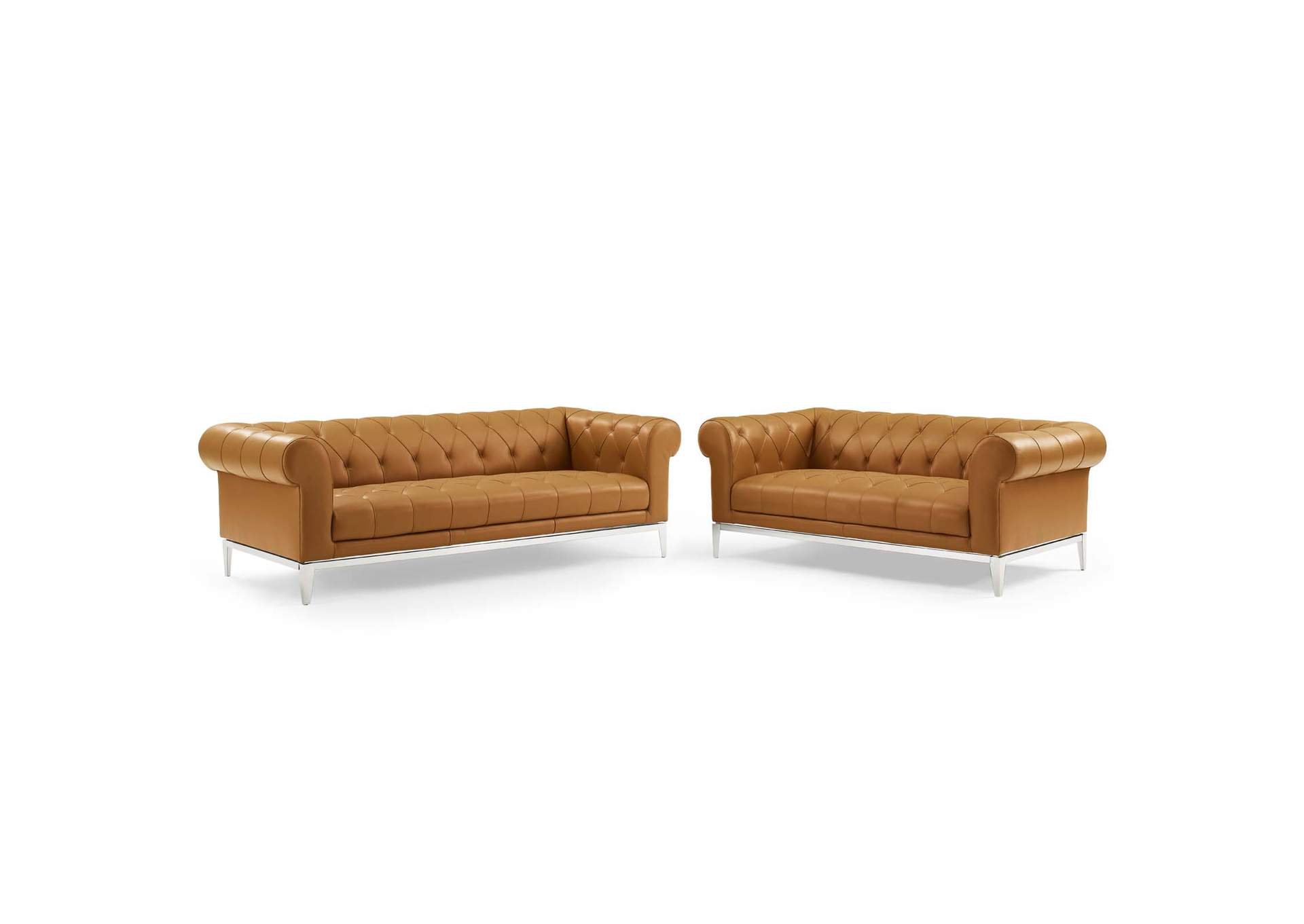 Tan Idyll Tufted Upholstered Leather Sofa and Loveseat Set,Modway