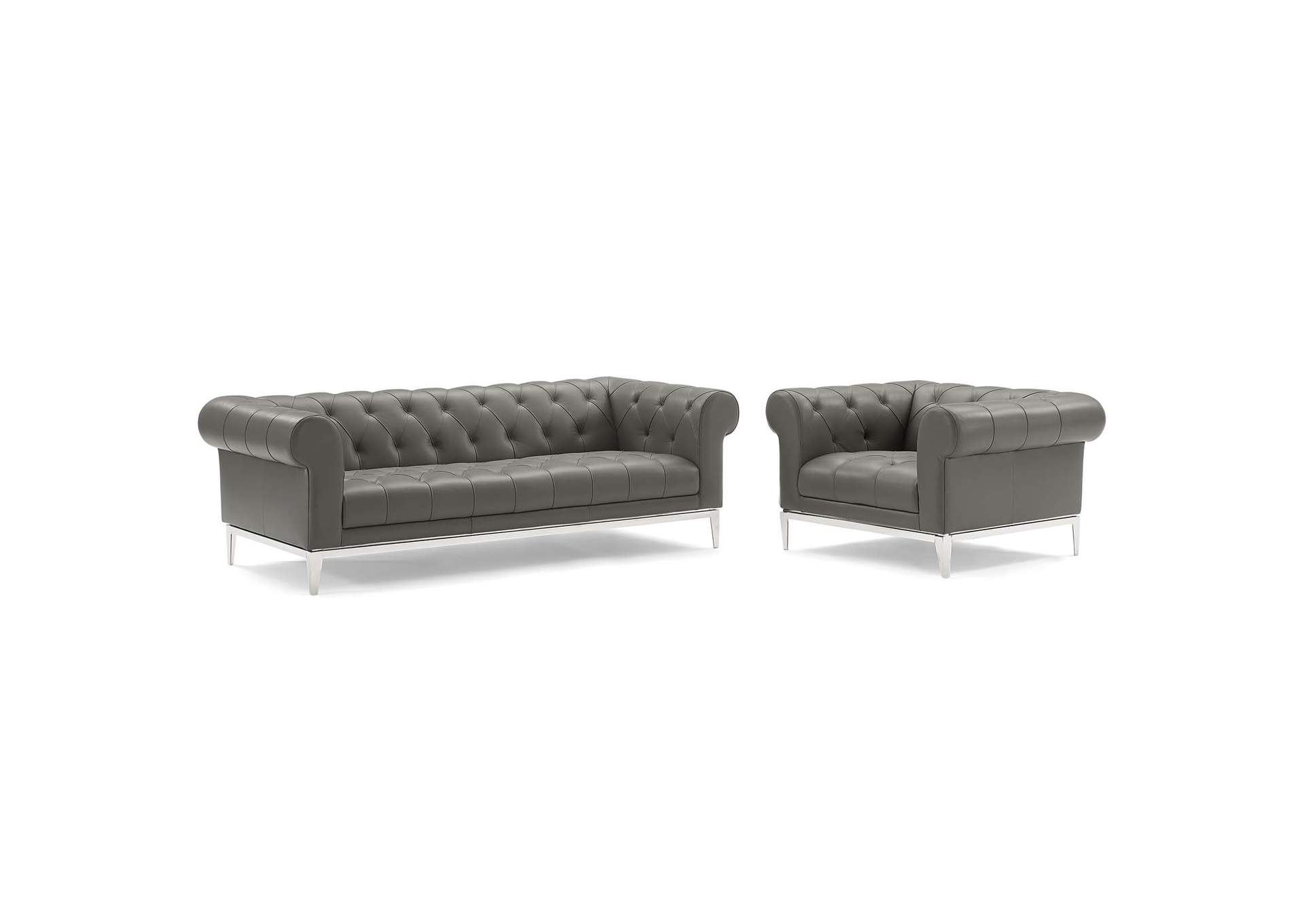 Gray Idyll Tufted Upholstered Leather Sofa and Armchair Set,Modway