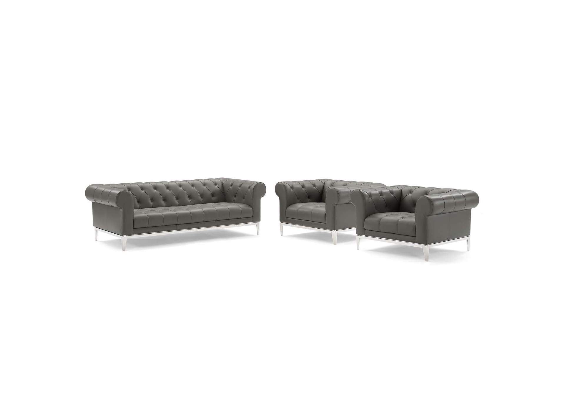 Gray Idyll Tufted Upholstered Leather 3 Piece Set,Modway