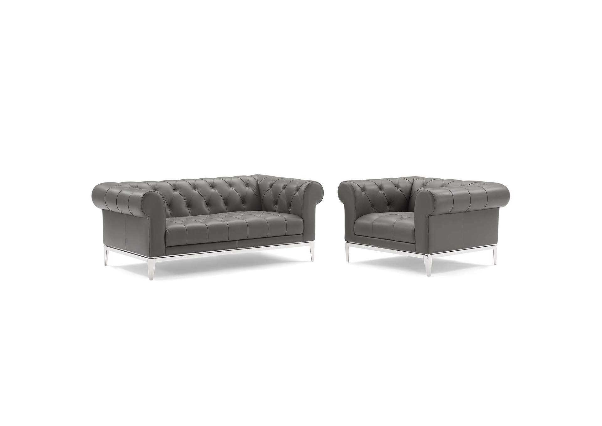 Idyll Gray Tufted Upholstered Leather Loveseat and Armchair,Modway