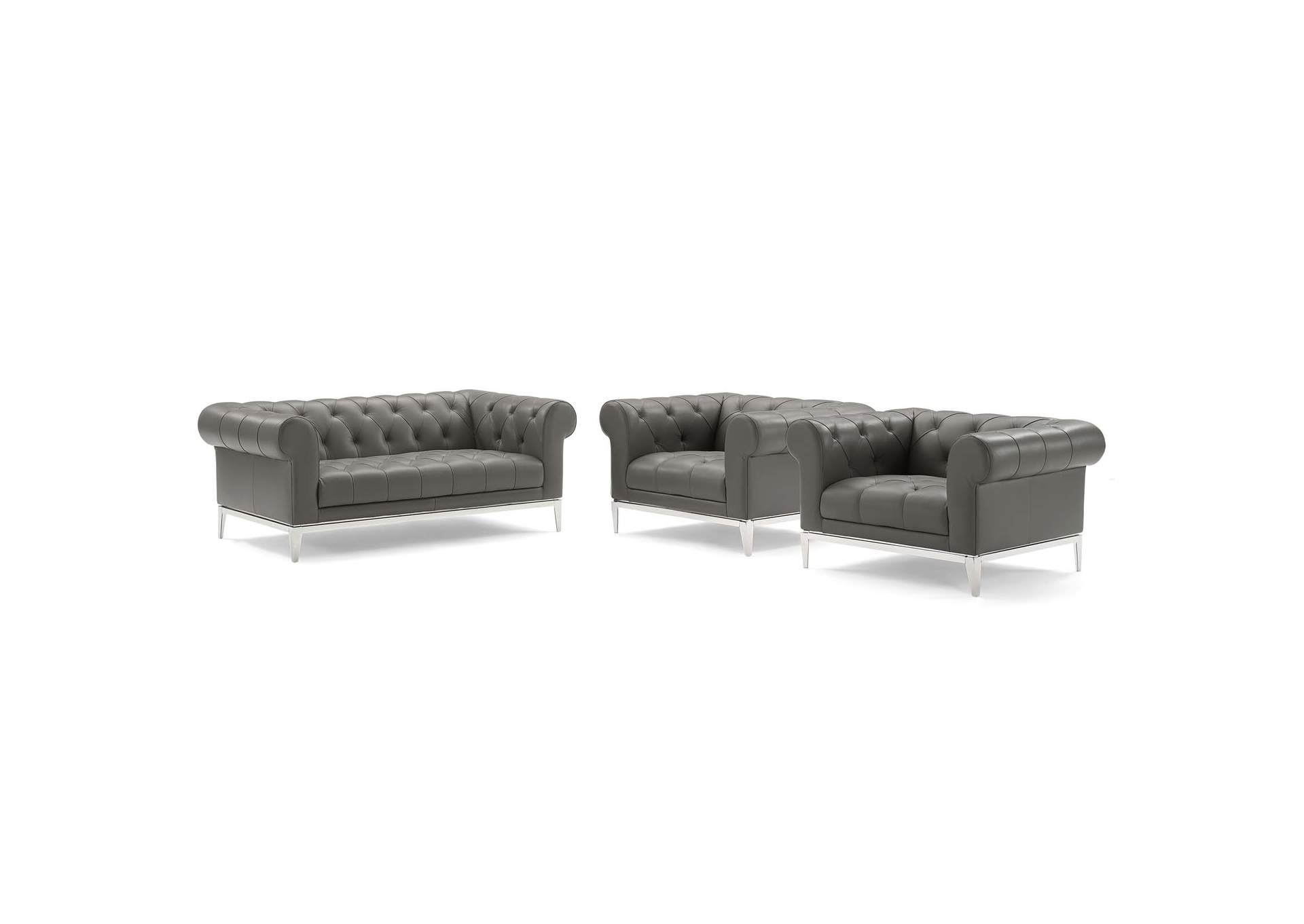 Gray Idyll Tufted Upholstered Leather 3 Piece Set,Modway