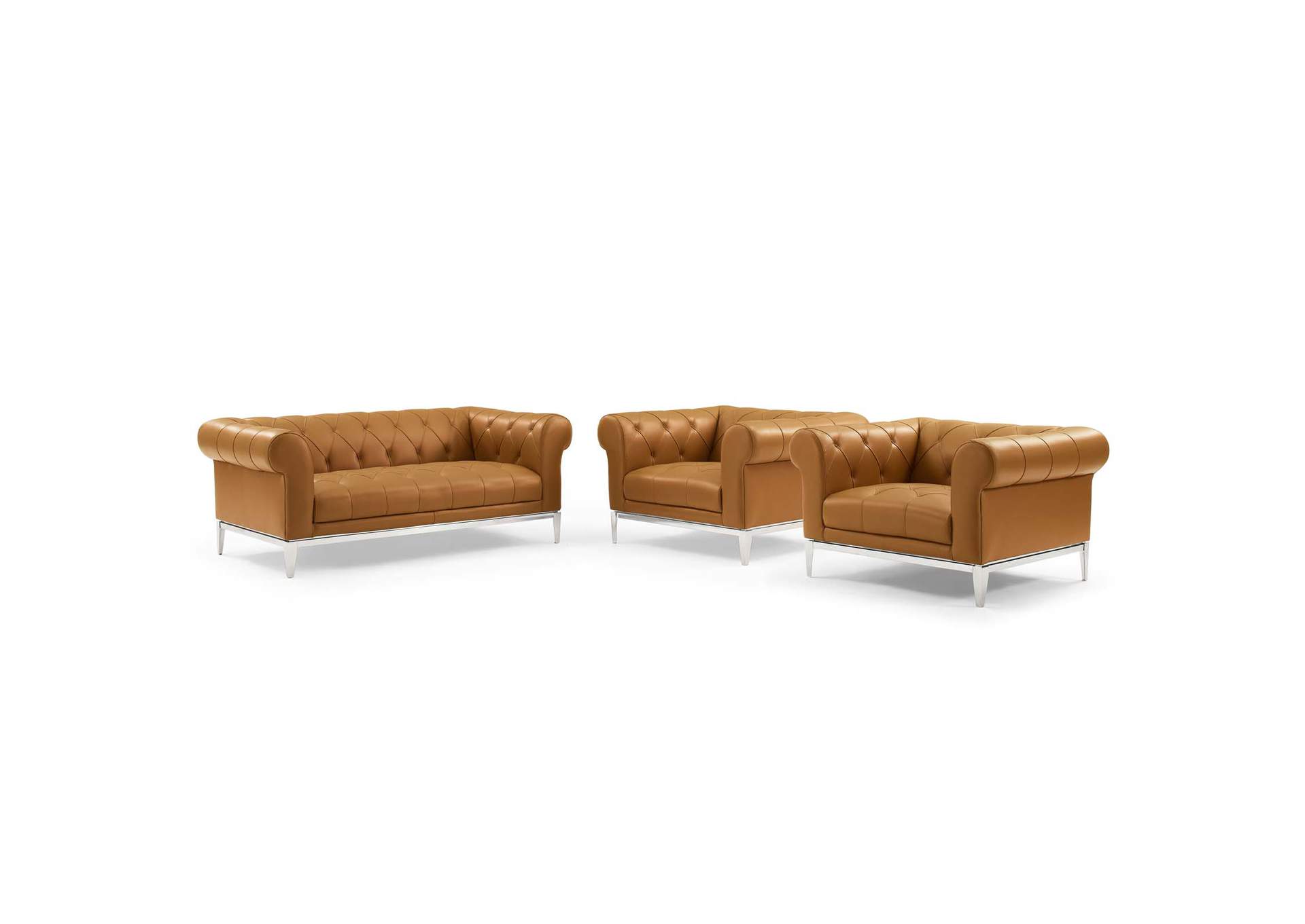 Tan Idyll Tufted Upholstered Leather 3 Piece Set,Modway