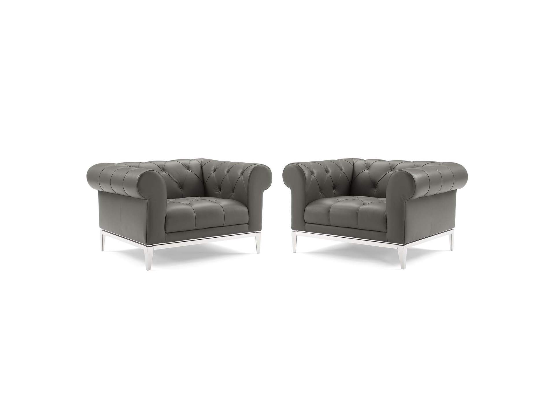 Gray Idyll Tufted Upholstered Leather Arm Chair [Set of 2],Modway