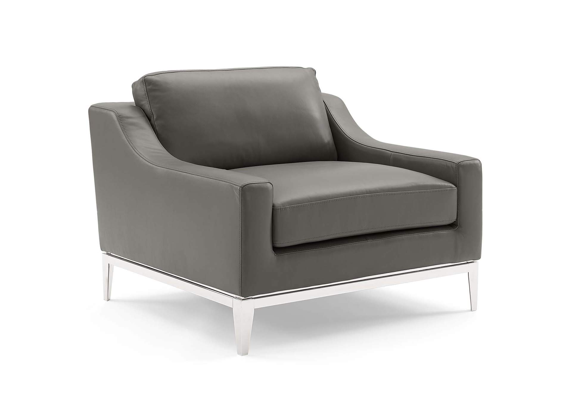 Gray Harness Stainless Steel Base Leather Sofa & Armchair Set,Modway