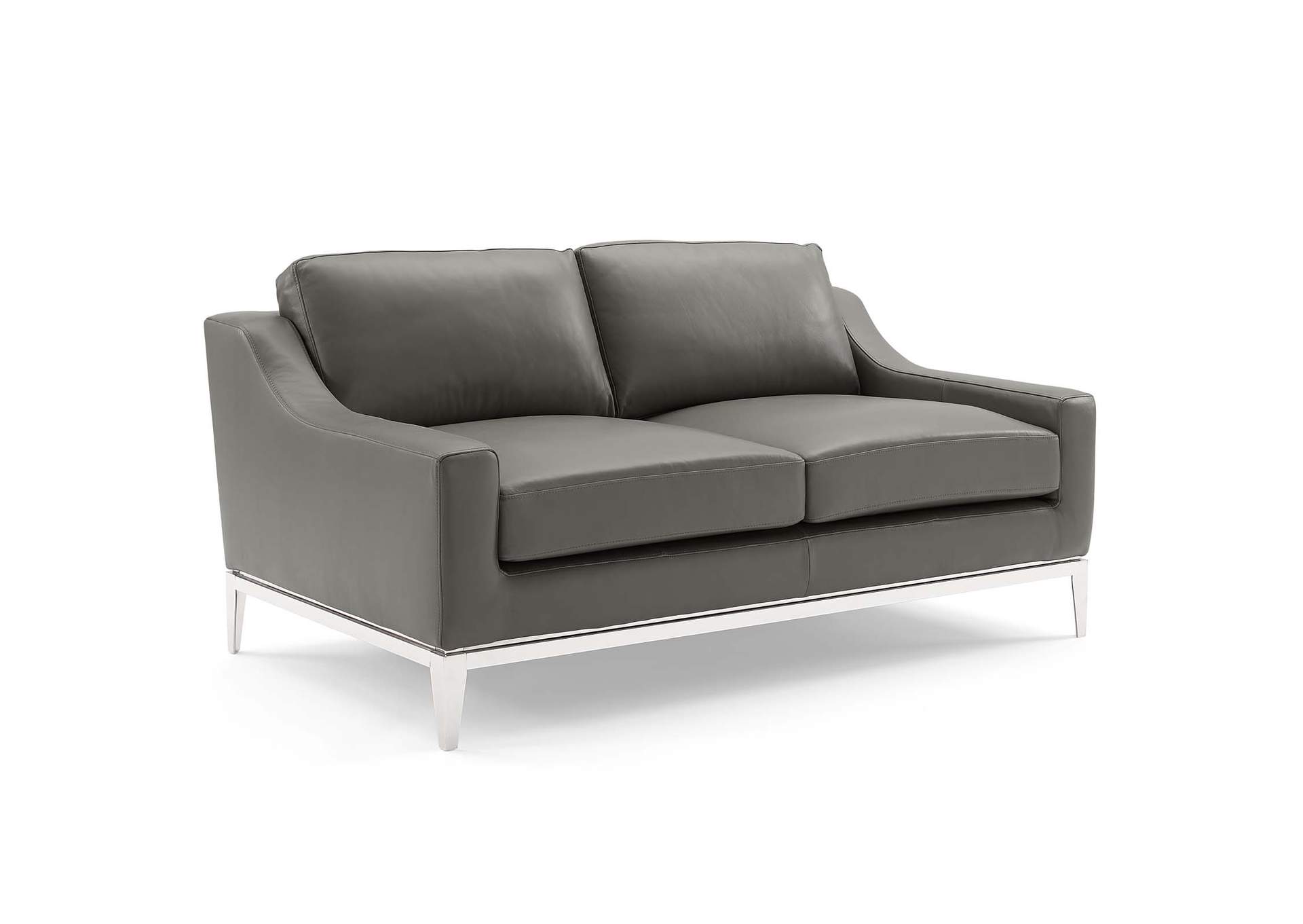 Gray Harness Stainless Steel Base Leather Loveseat & Armchair Set,Modway