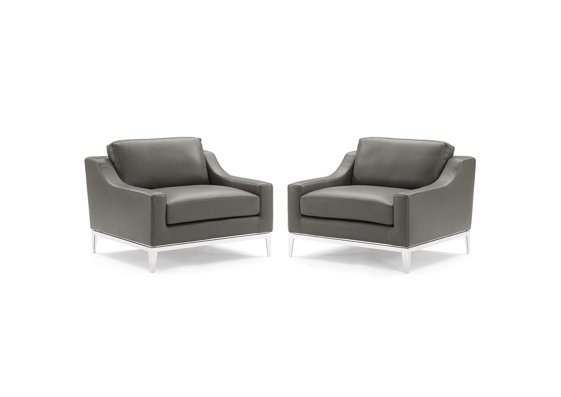 Gray Harness Stainless Steel Base Leather Arm Chair [Set of 2],Modway