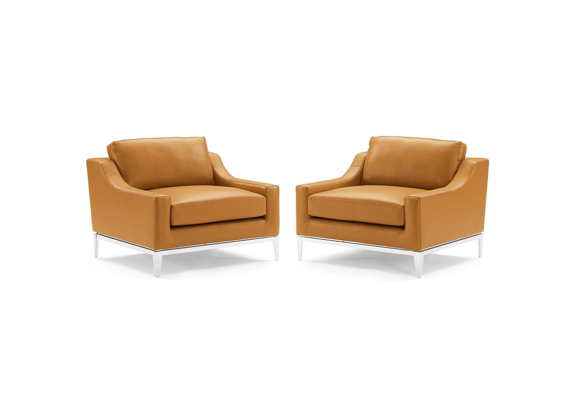 Tan Harness Stainless Steel Base Leather Arm Chair [Set of 2],Modway