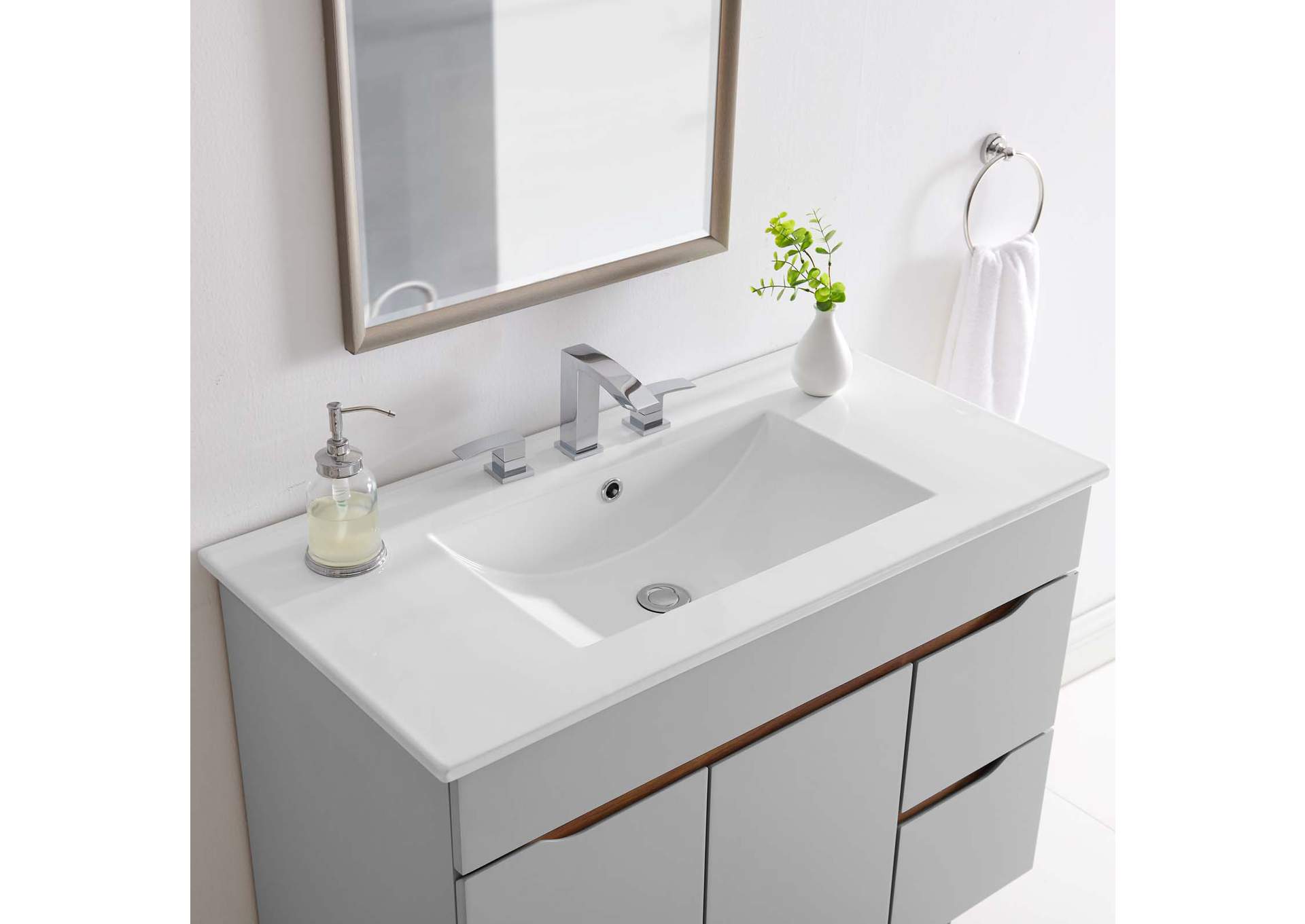 White Cayman 36" Bathroom Sink,Modway