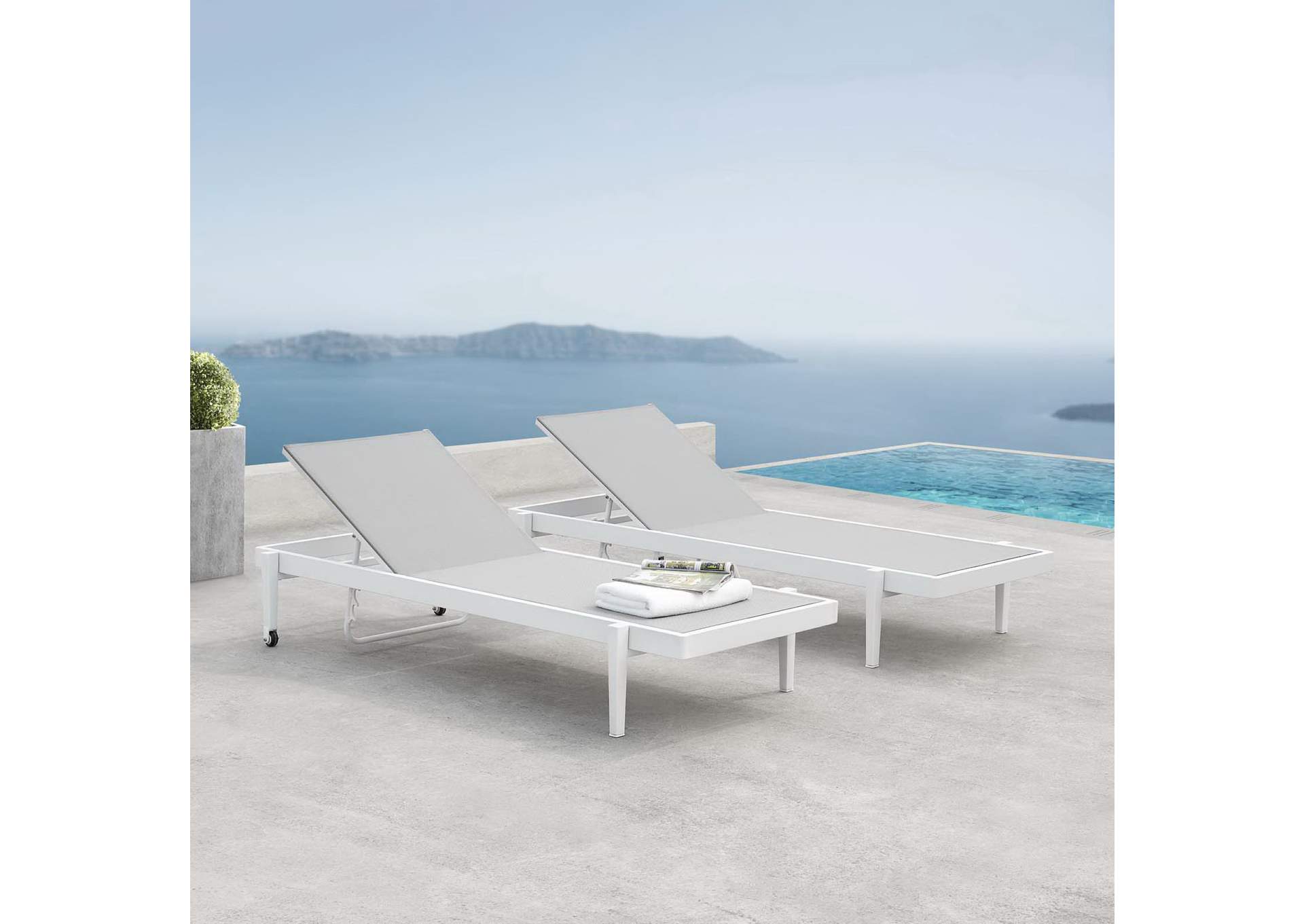 White Gray Charleston Outdoor Patio Aluminum Chaise Lounge Chair [Set of 2],Modway