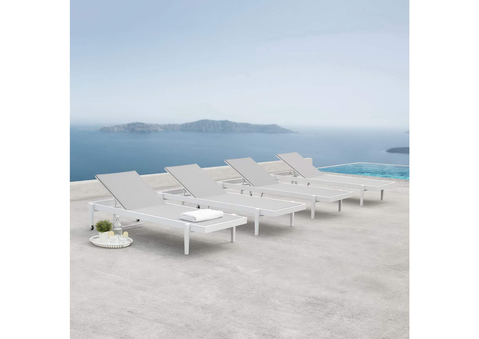 White Gray Charleston Outdoor Patio Aluminum Chaise Lounge Chair [Set of 4],Modway