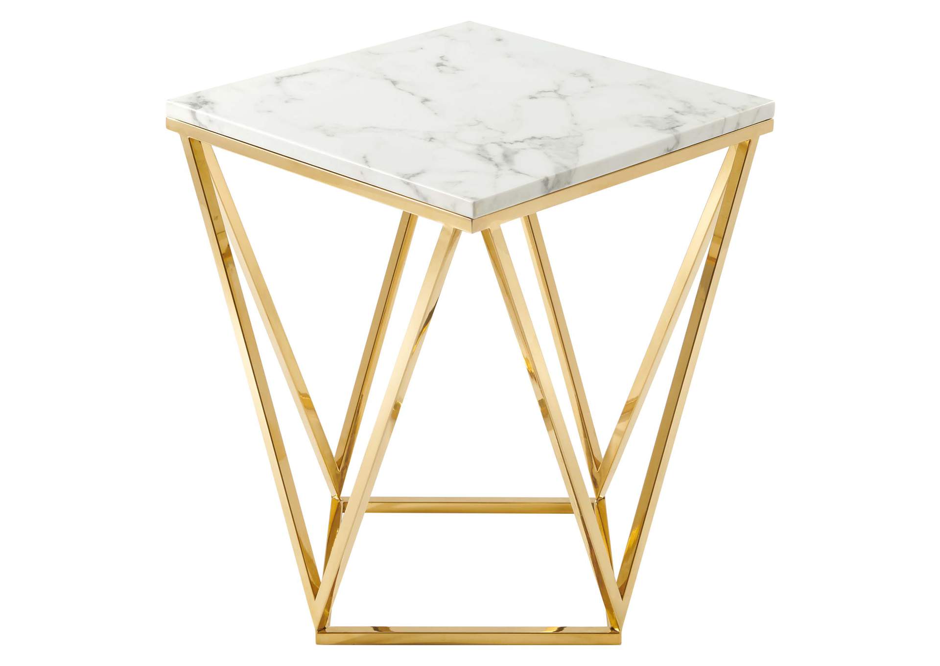 Gold White Vertex Gold Metal Stainless Steel End Table,Modway