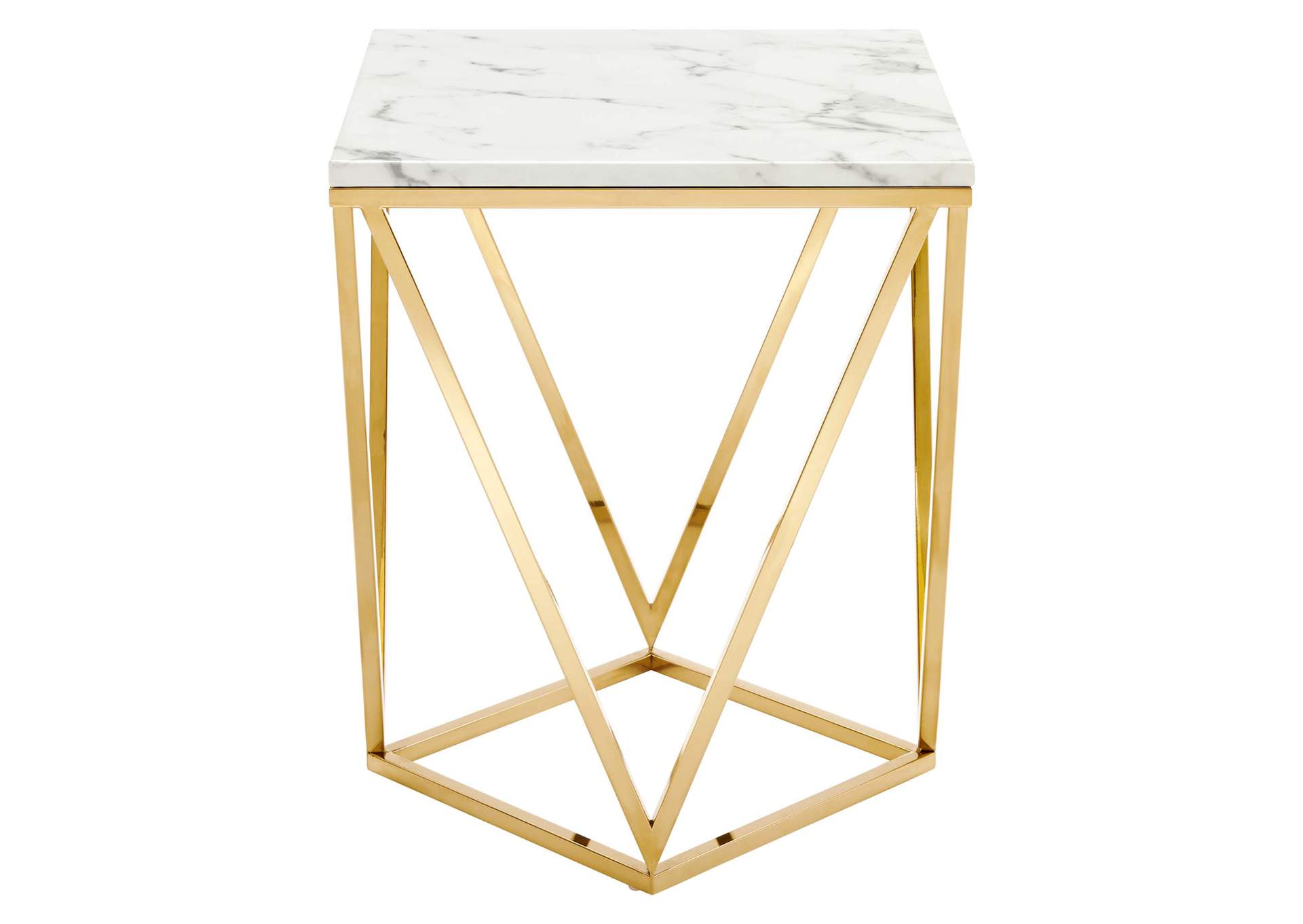 Gold White Vertex Gold Metal Stainless Steel End Table,Modway