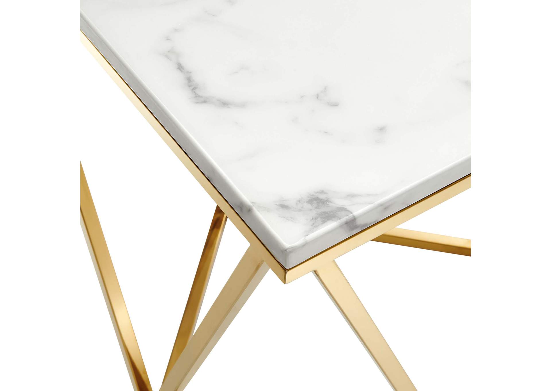Gold White Vertex Gold Metal Stainless Steel End Table,Modway