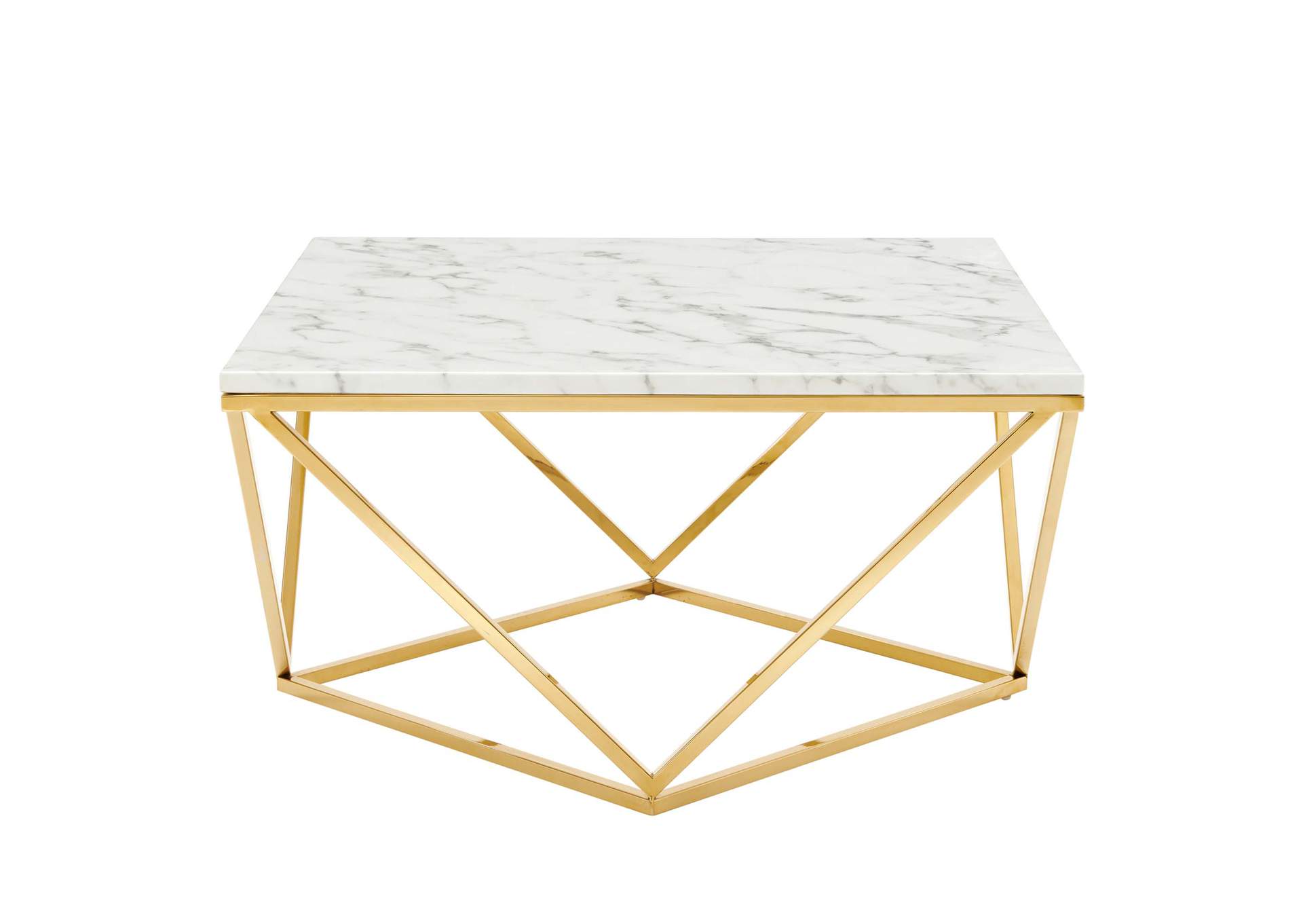 Gold White Vertex Gold Metal Stainless Steel Coffee Table,Modway