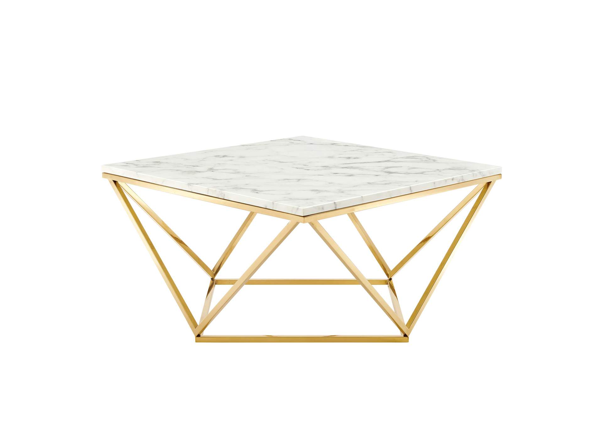 Gold White Vertex Gold Metal Stainless Steel Coffee Table,Modway