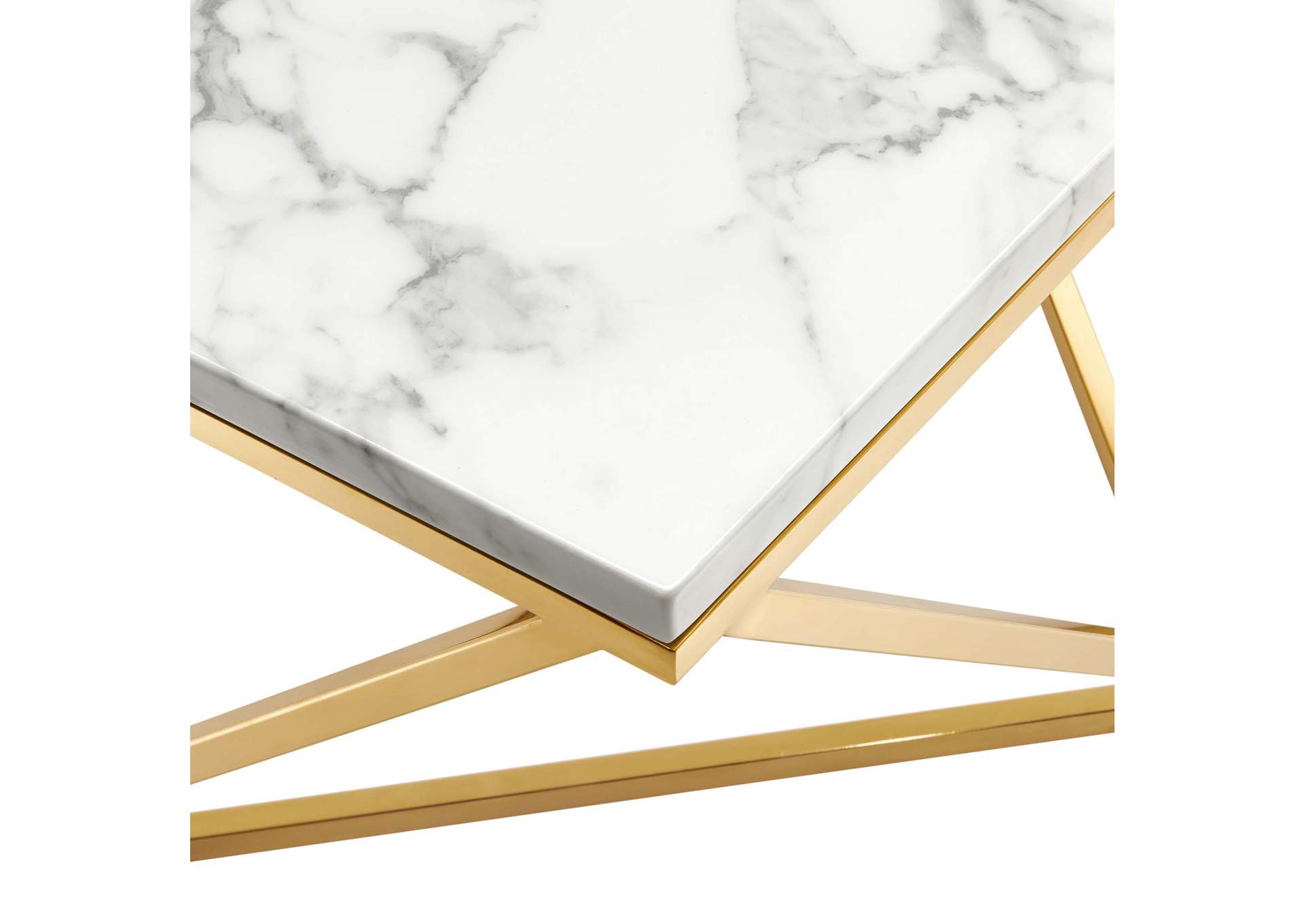 Gold White Vertex Gold Metal Stainless Steel Coffee Table,Modway